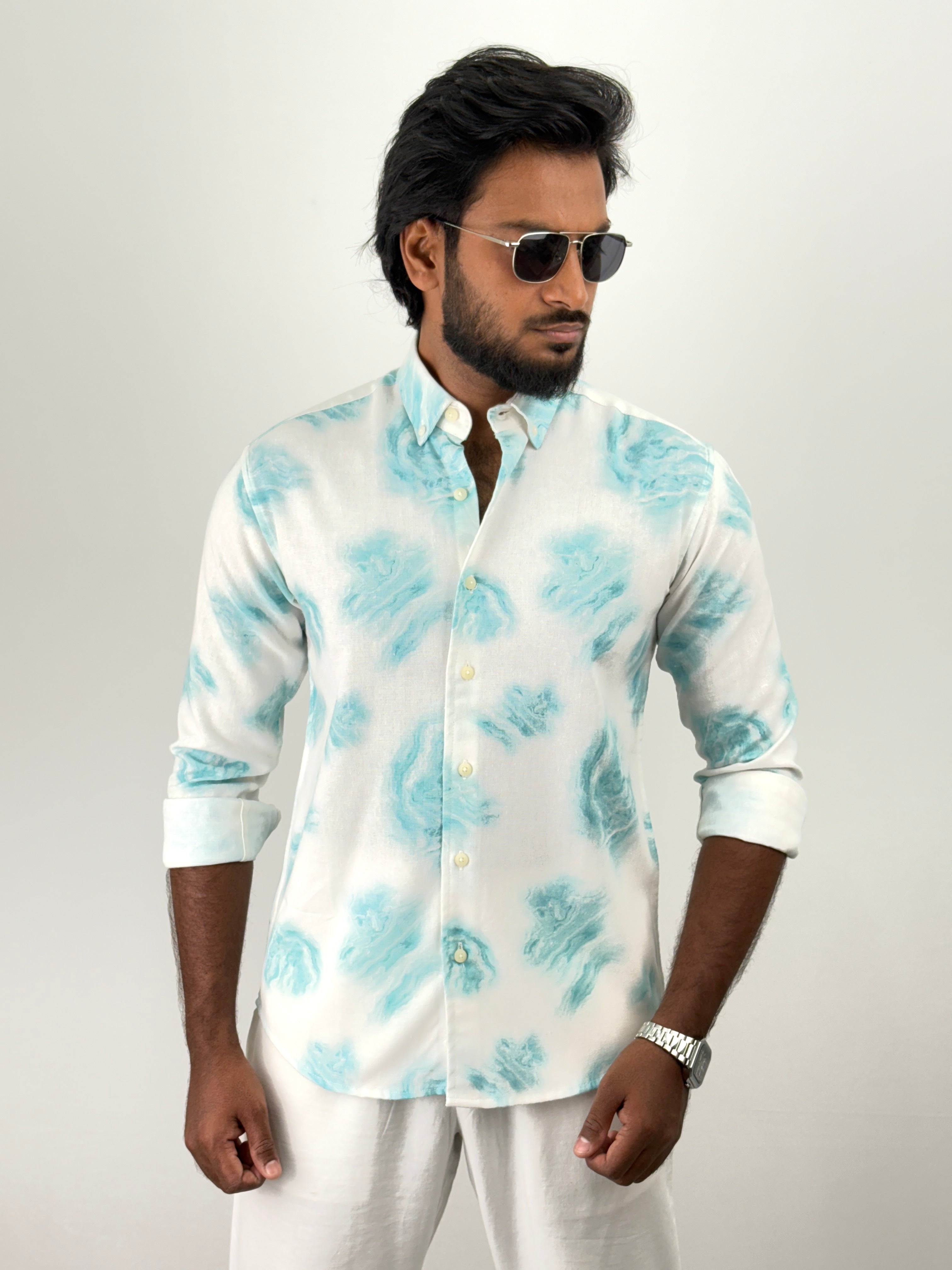 Aqua Green Printed Shirts