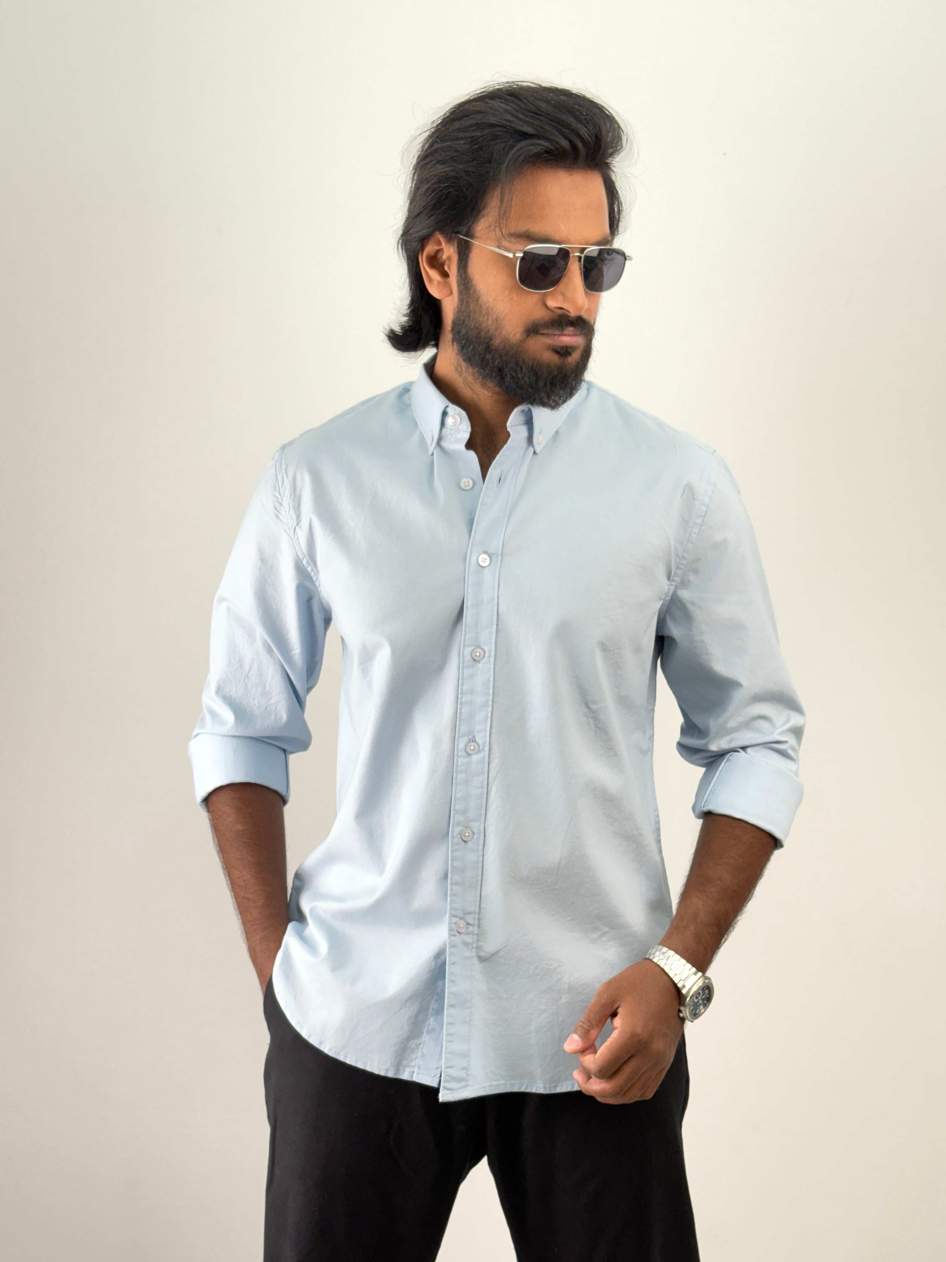 Ice Blue Elbow Patch Shirt