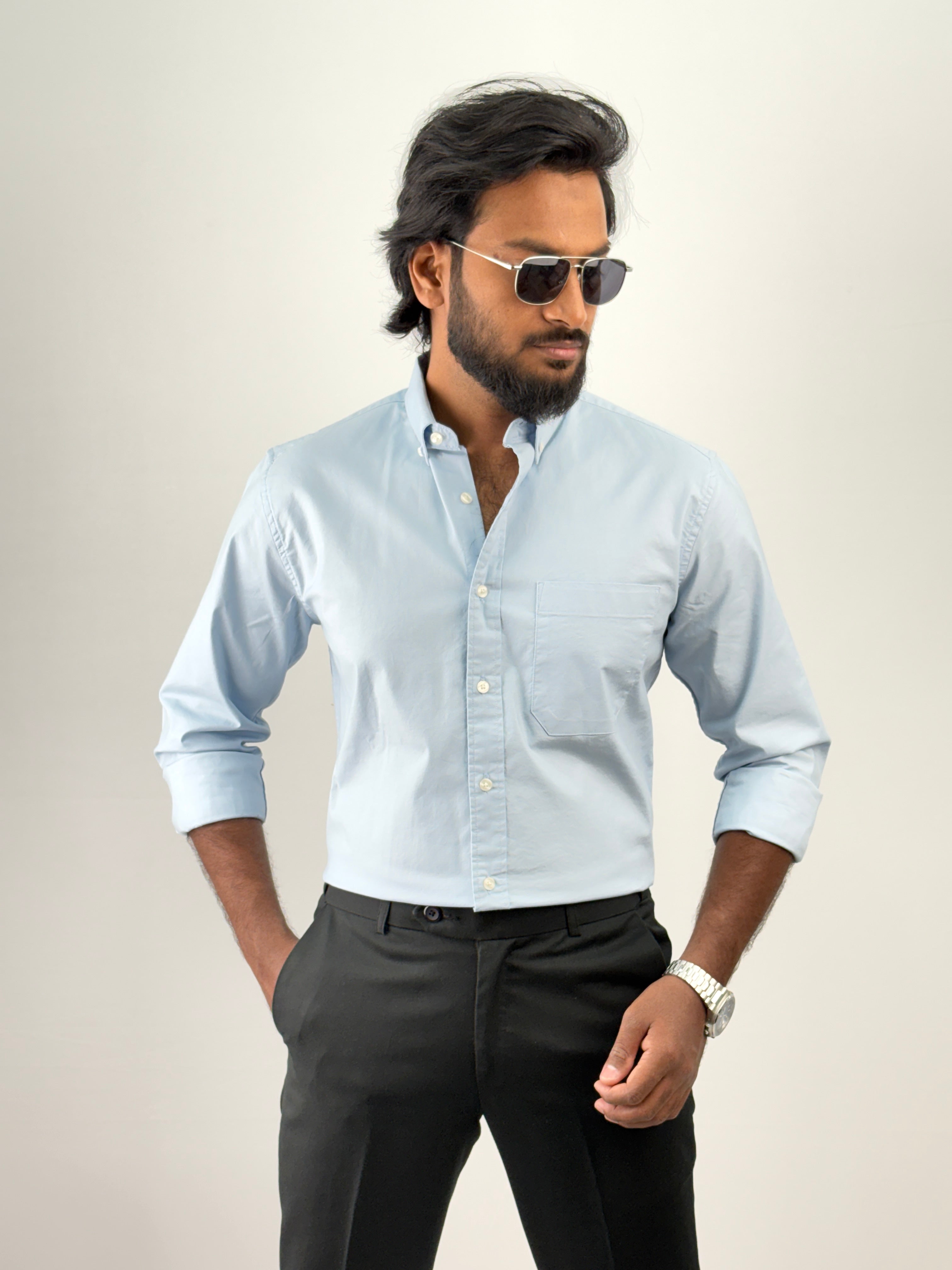 Ice Blue Plain Oxford Shirt 4
