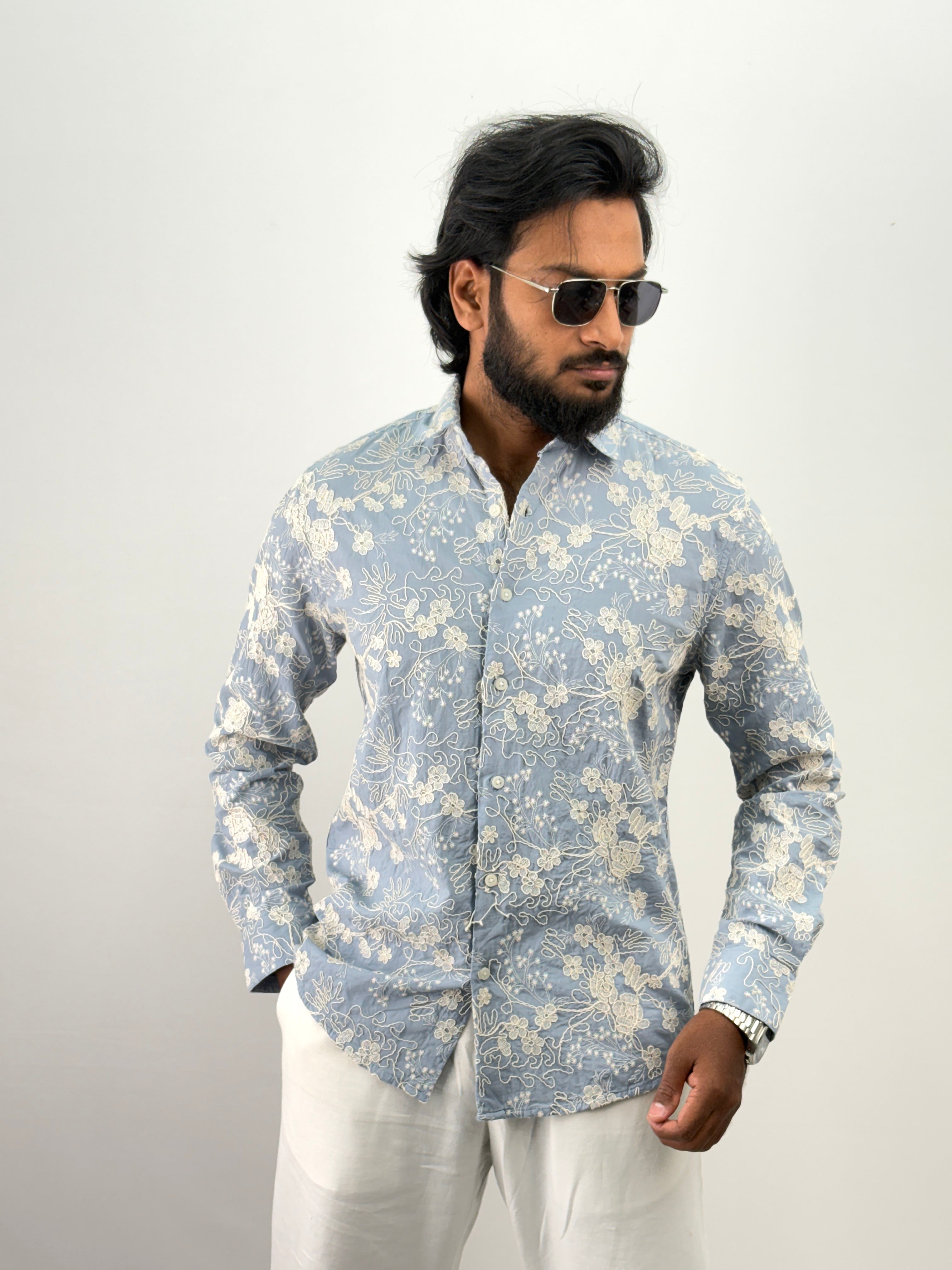 Ice Blue Embroidery Shirt 14