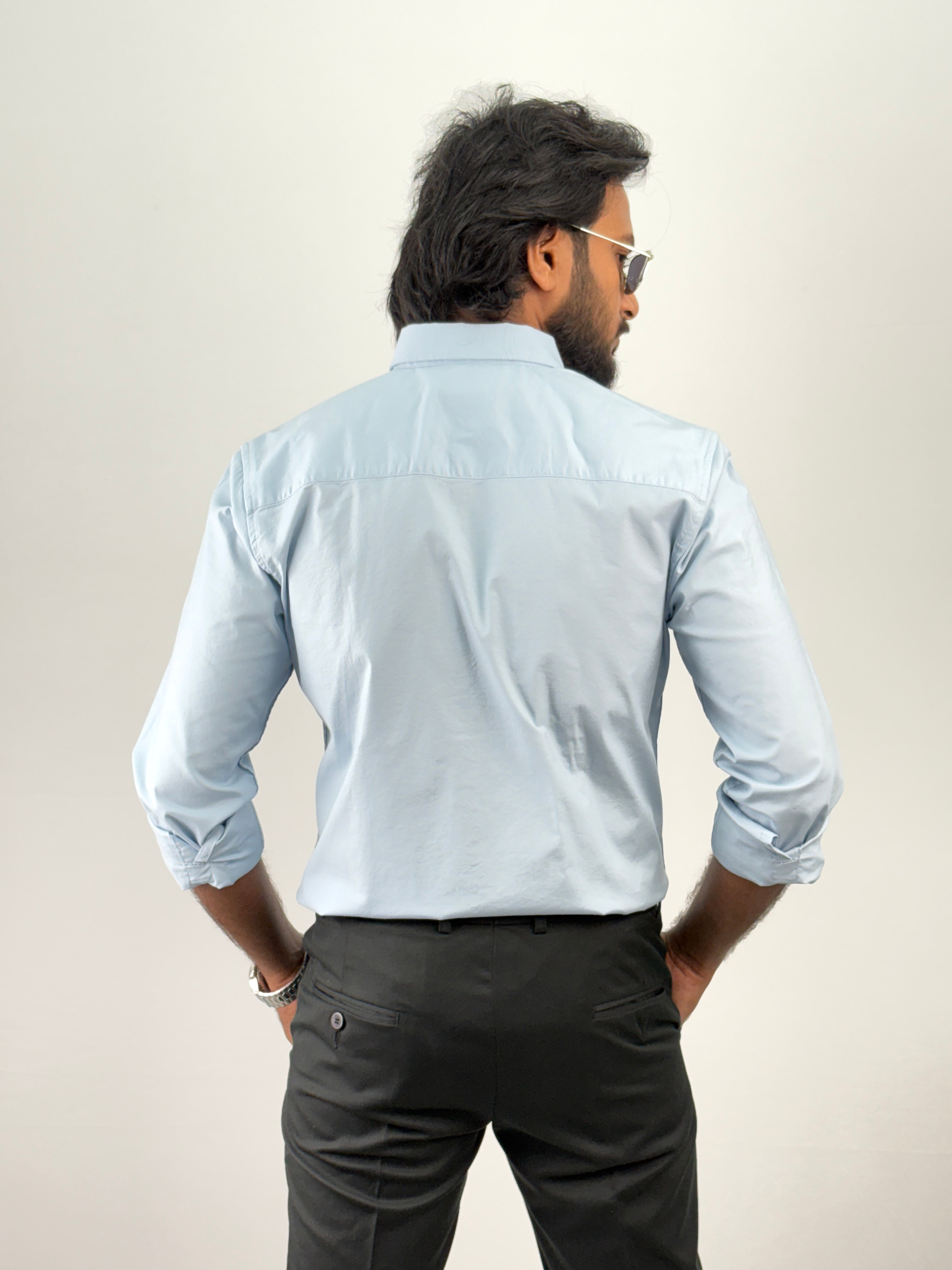 Ice Blue Plain Oxford Shirt 4