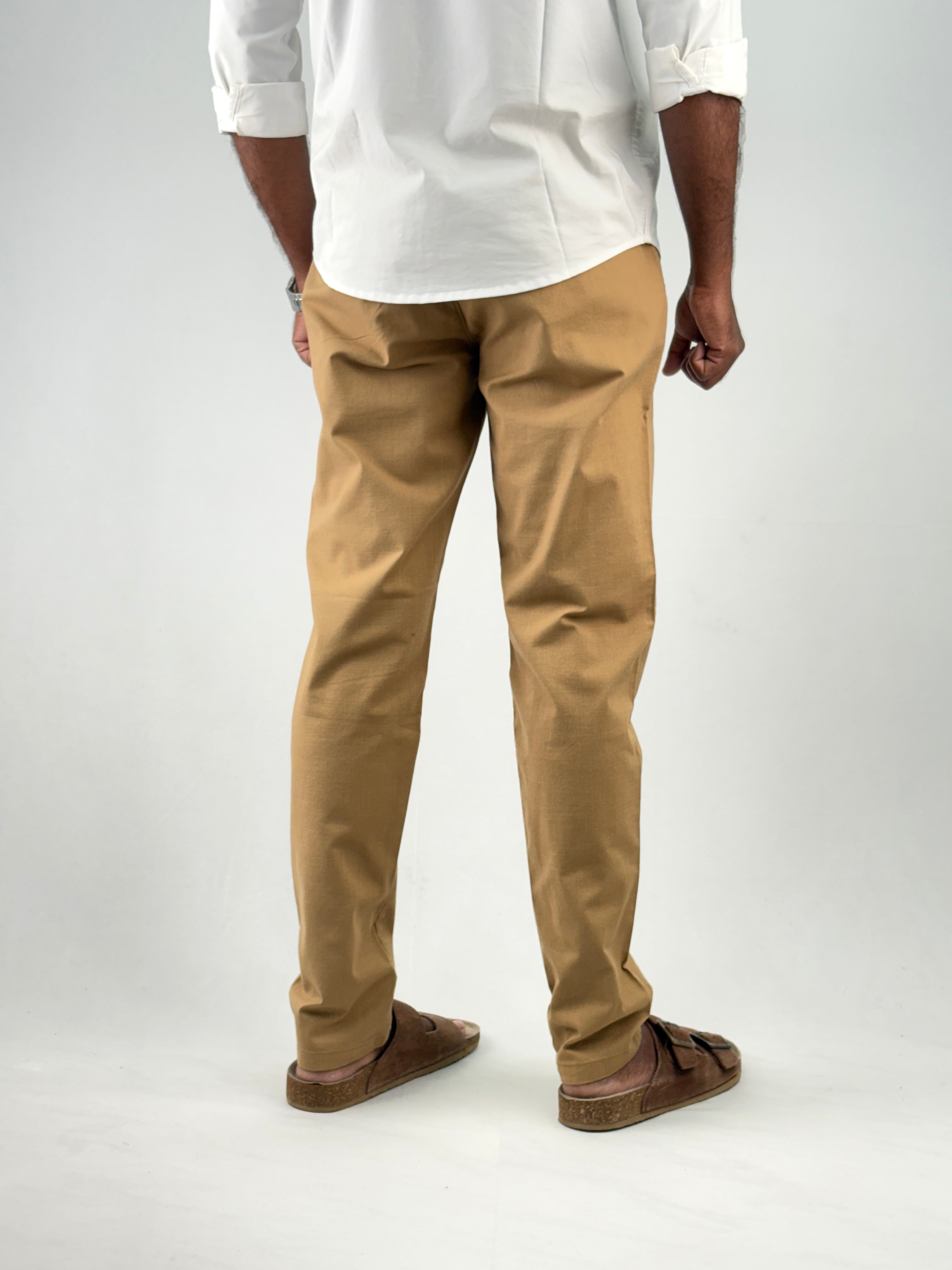 Khaki Slim Fit Linen Pant