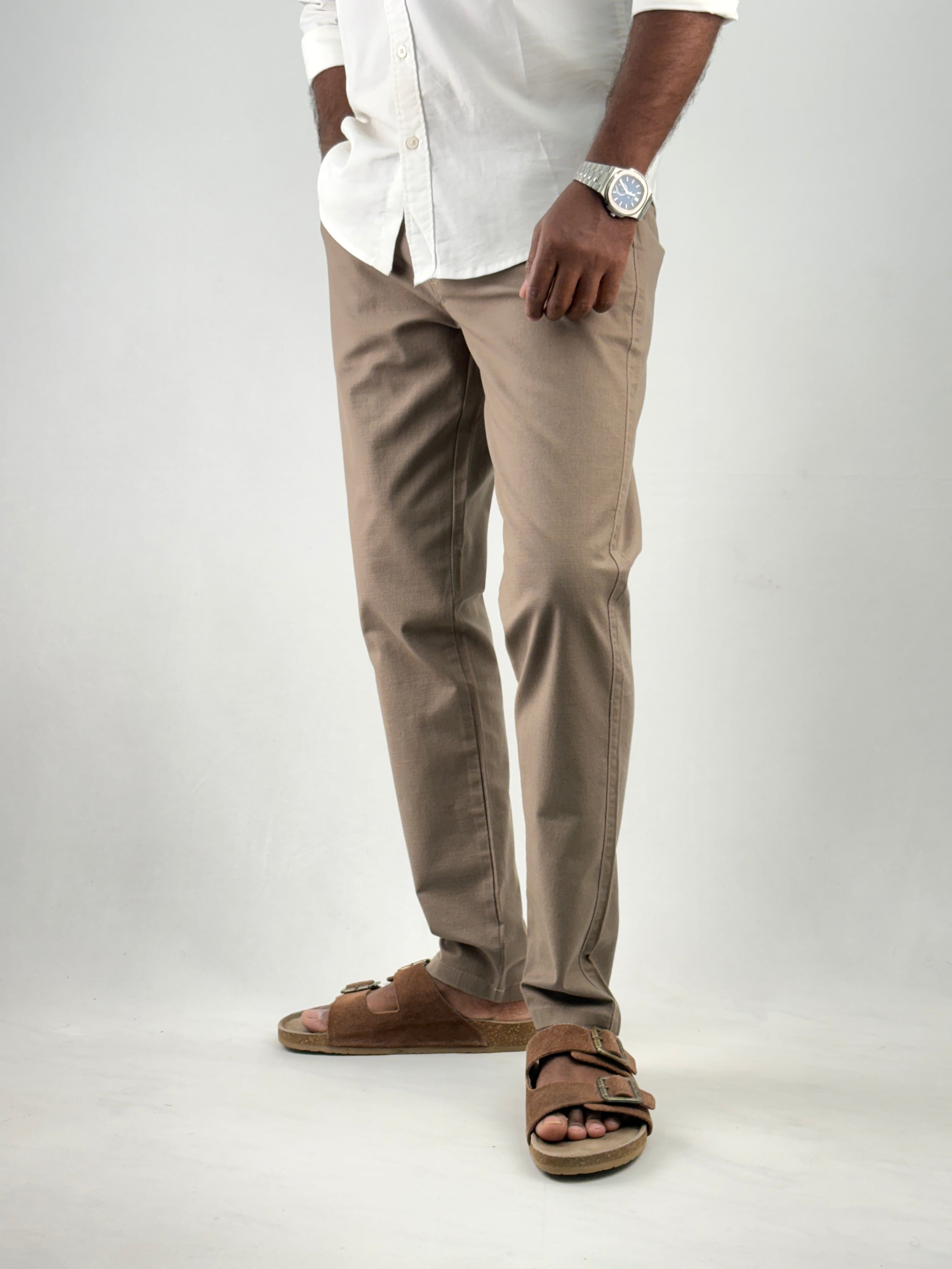 Light Brown Slim Fit Linen Pant
