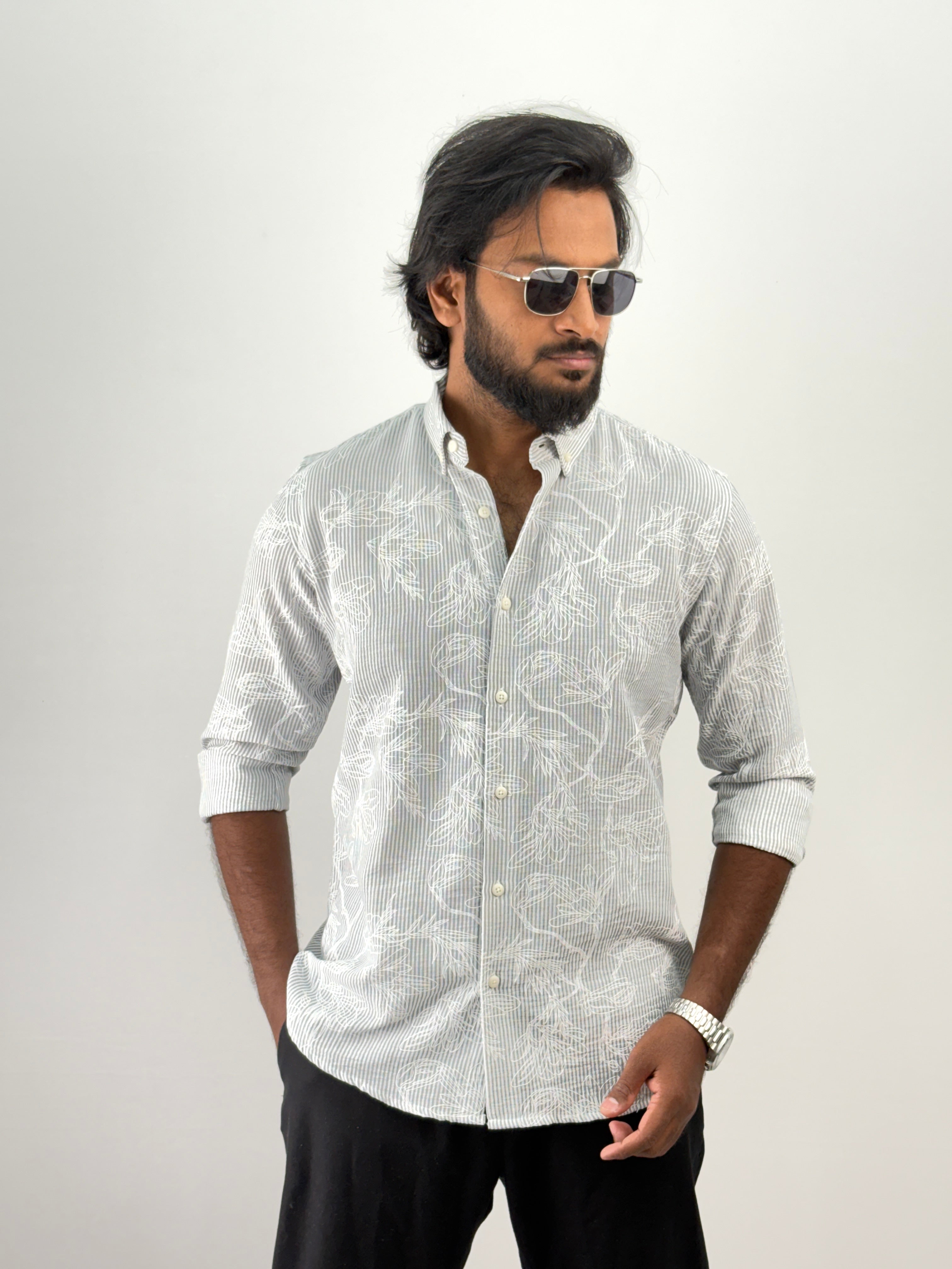 Light Grey Printed Stripe Shirt