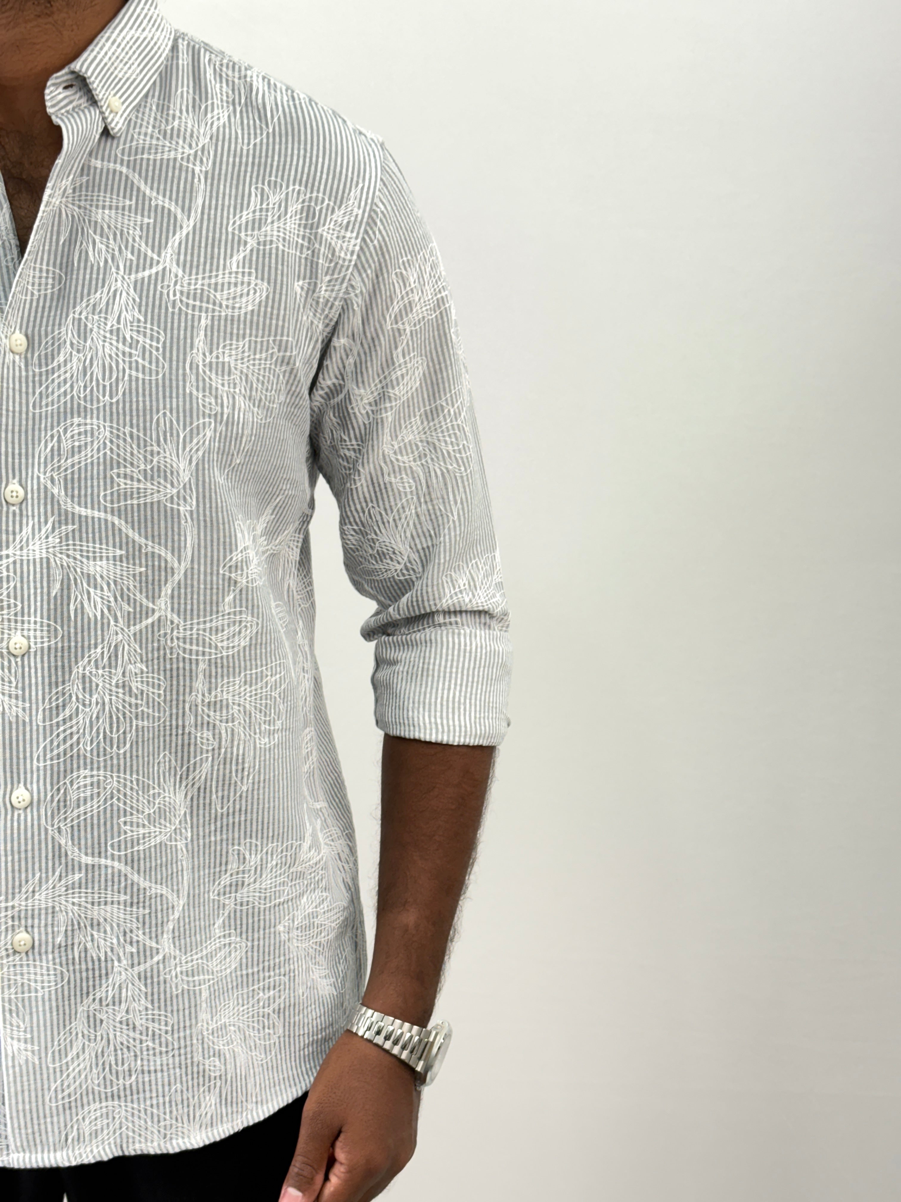 Light Grey Printed Stripe Shirt