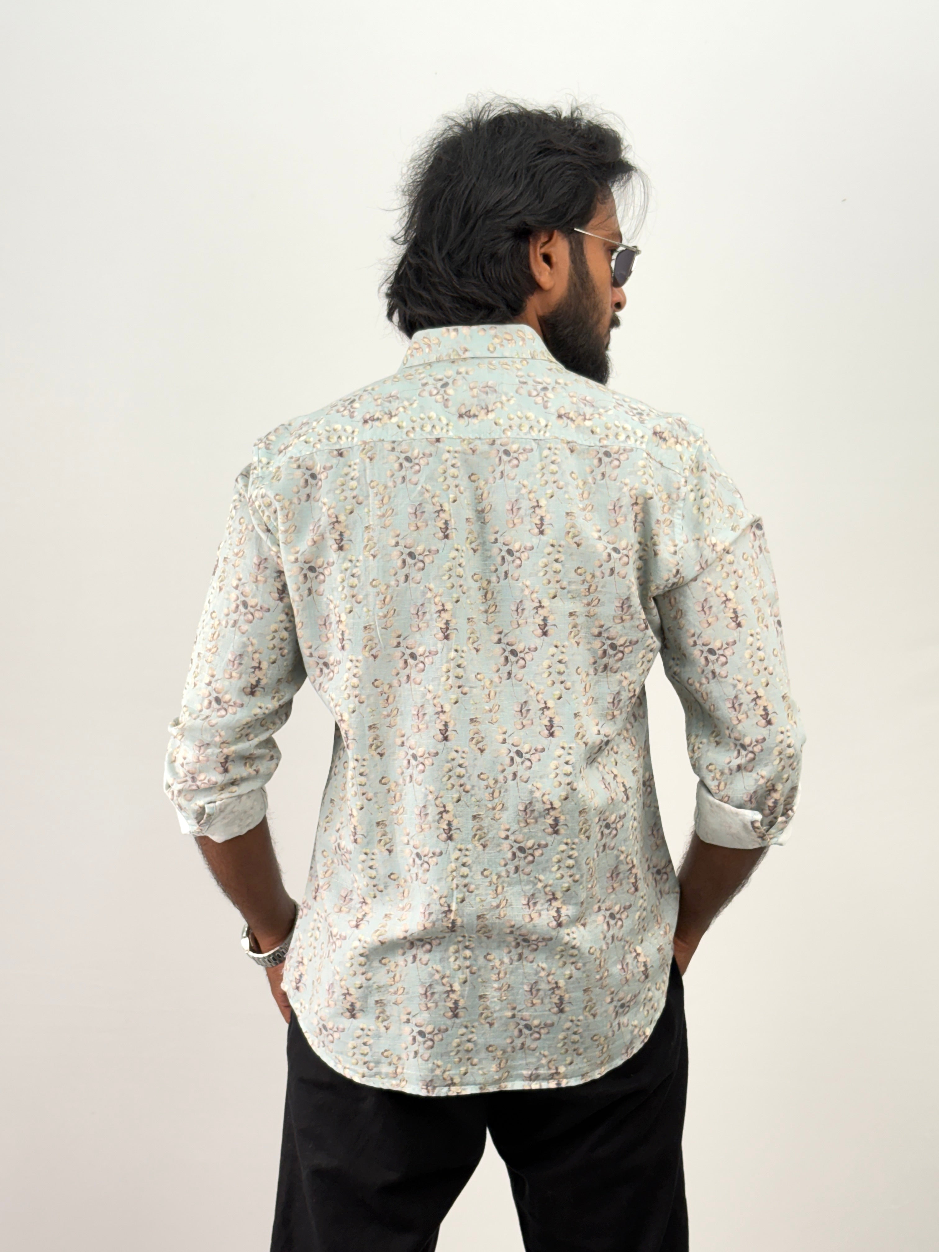 Light Green Linen Printed Shirt