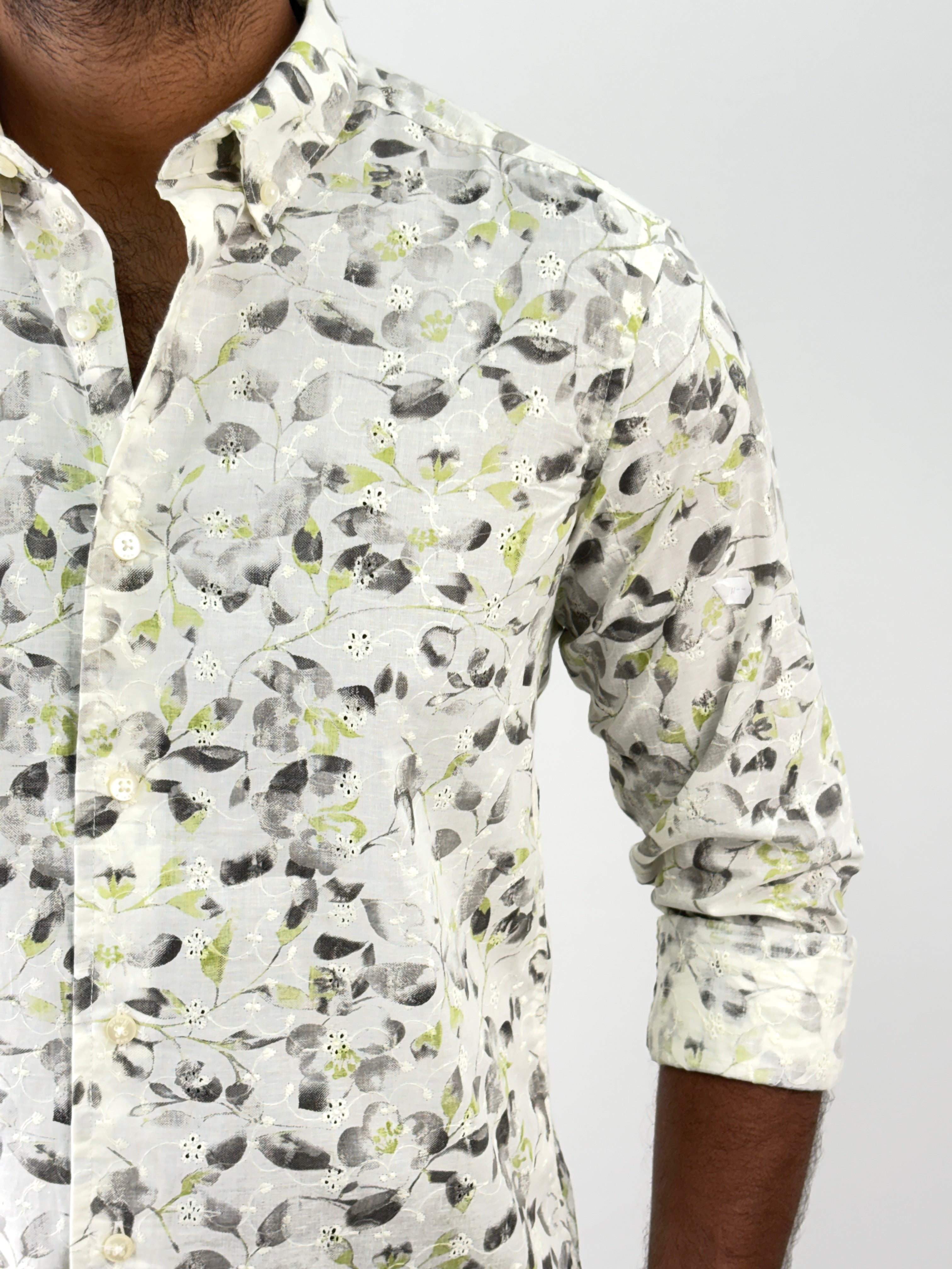 Light Green Embroidery Printed Shirt