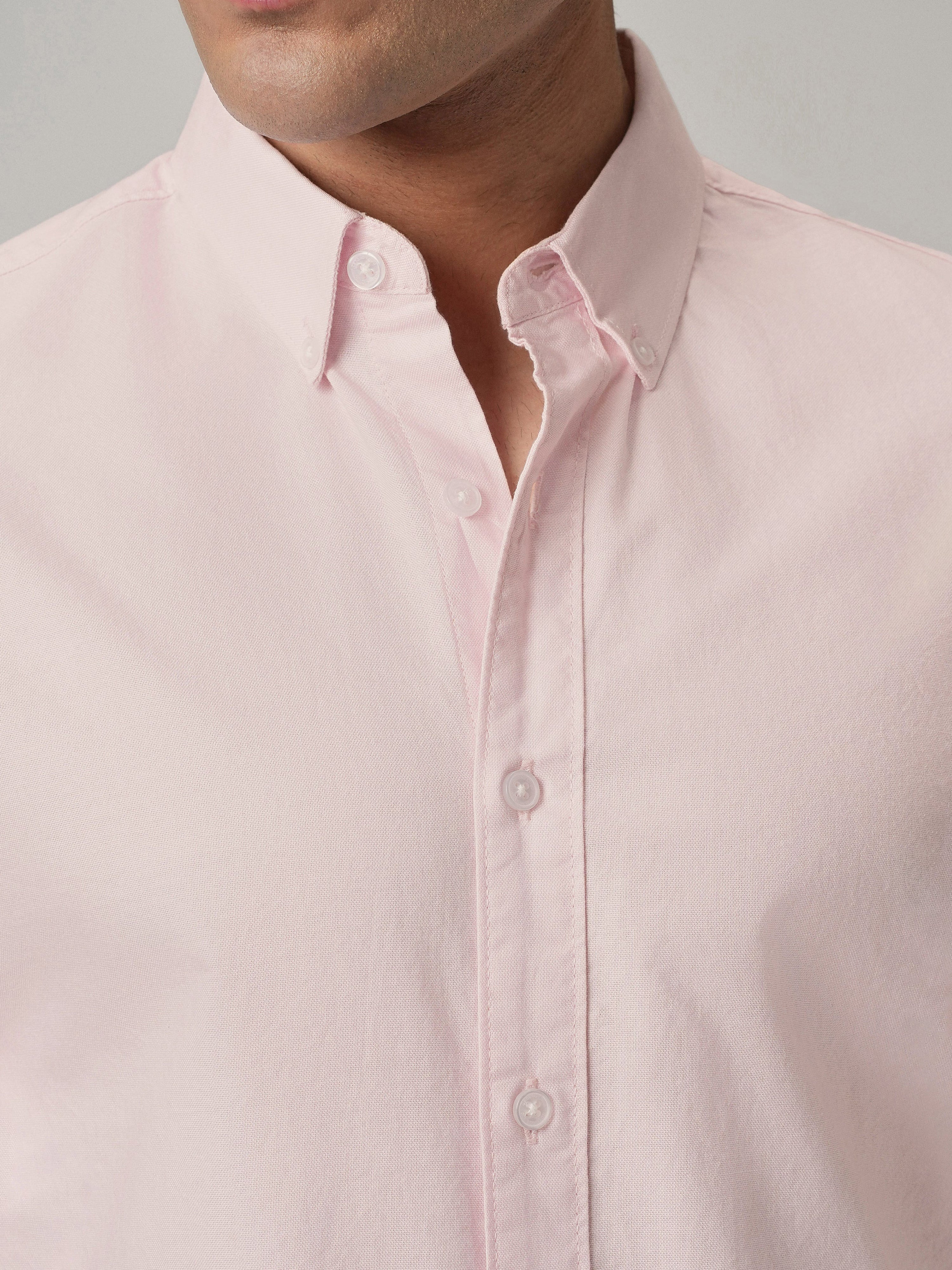 Light Pink Plain Elbow Patch Shirt