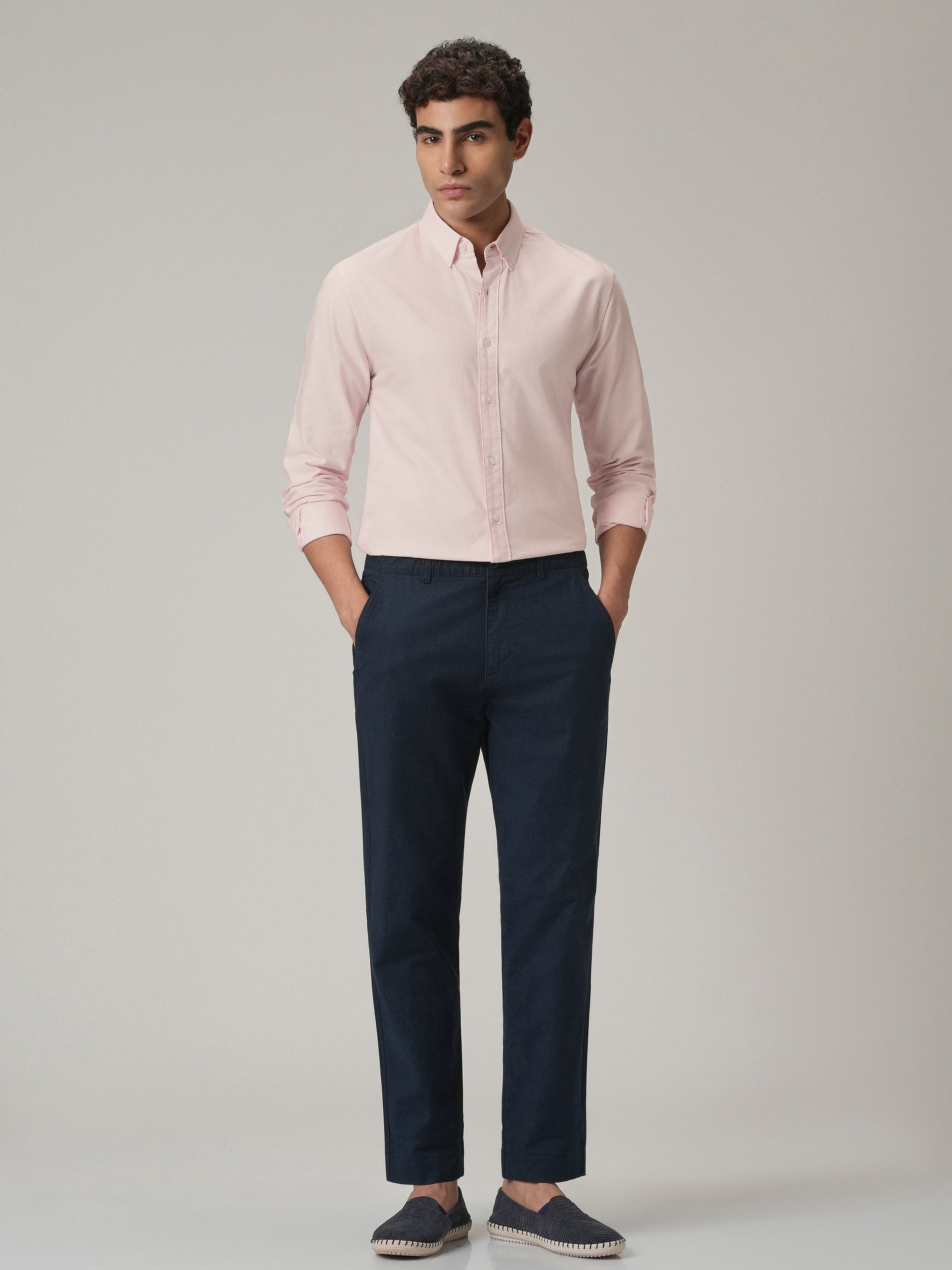 Light Pink Plain Elbow Patch Shirt