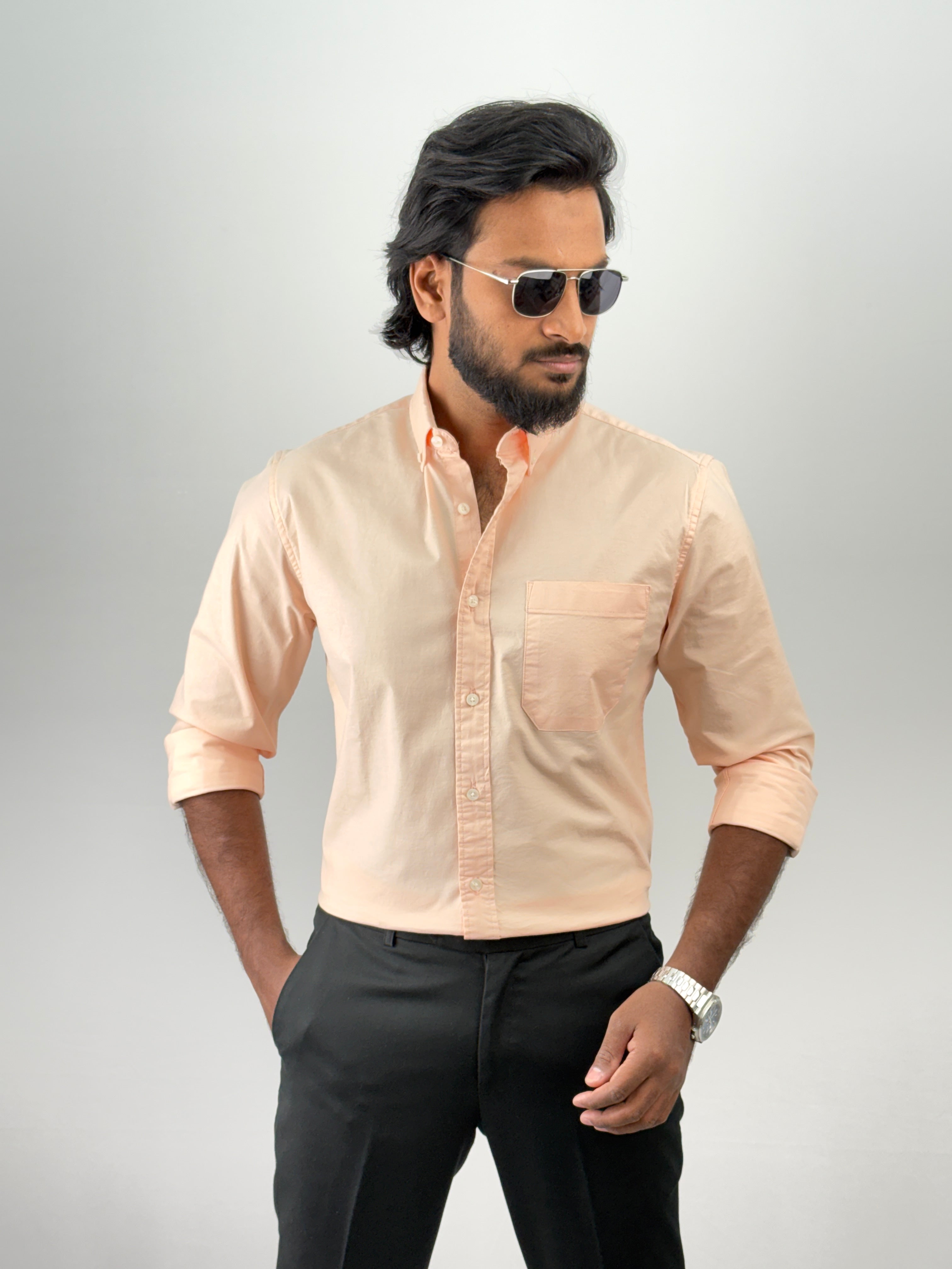 Light Orange Plain Oxford Shirt 4