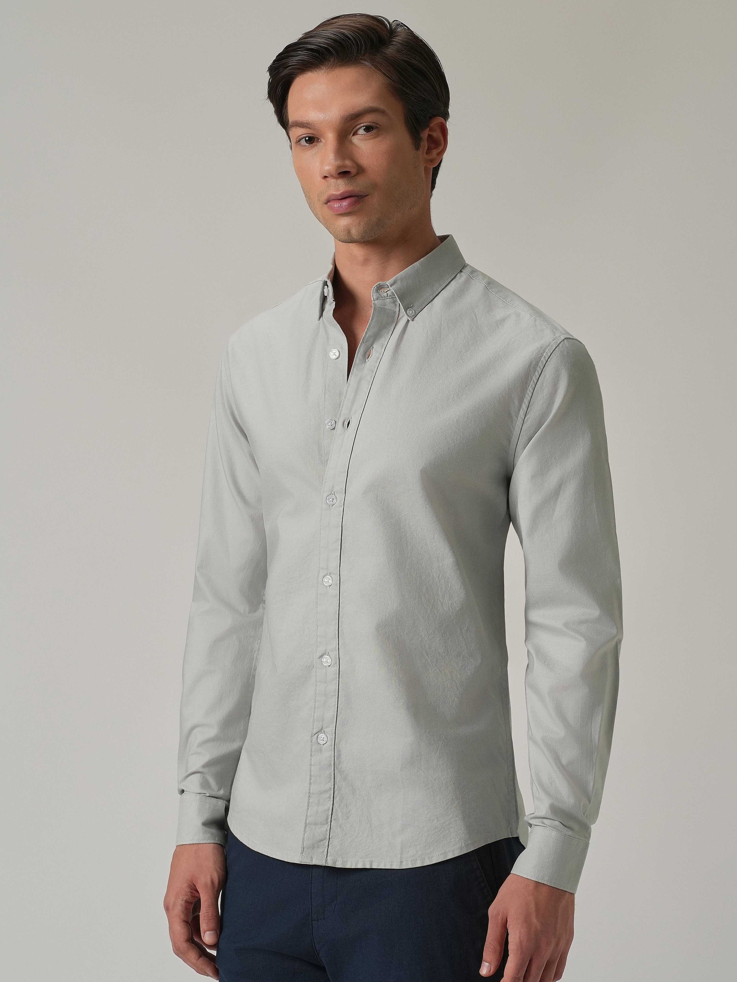 Light Grey Plain Elbow Patch Shirt