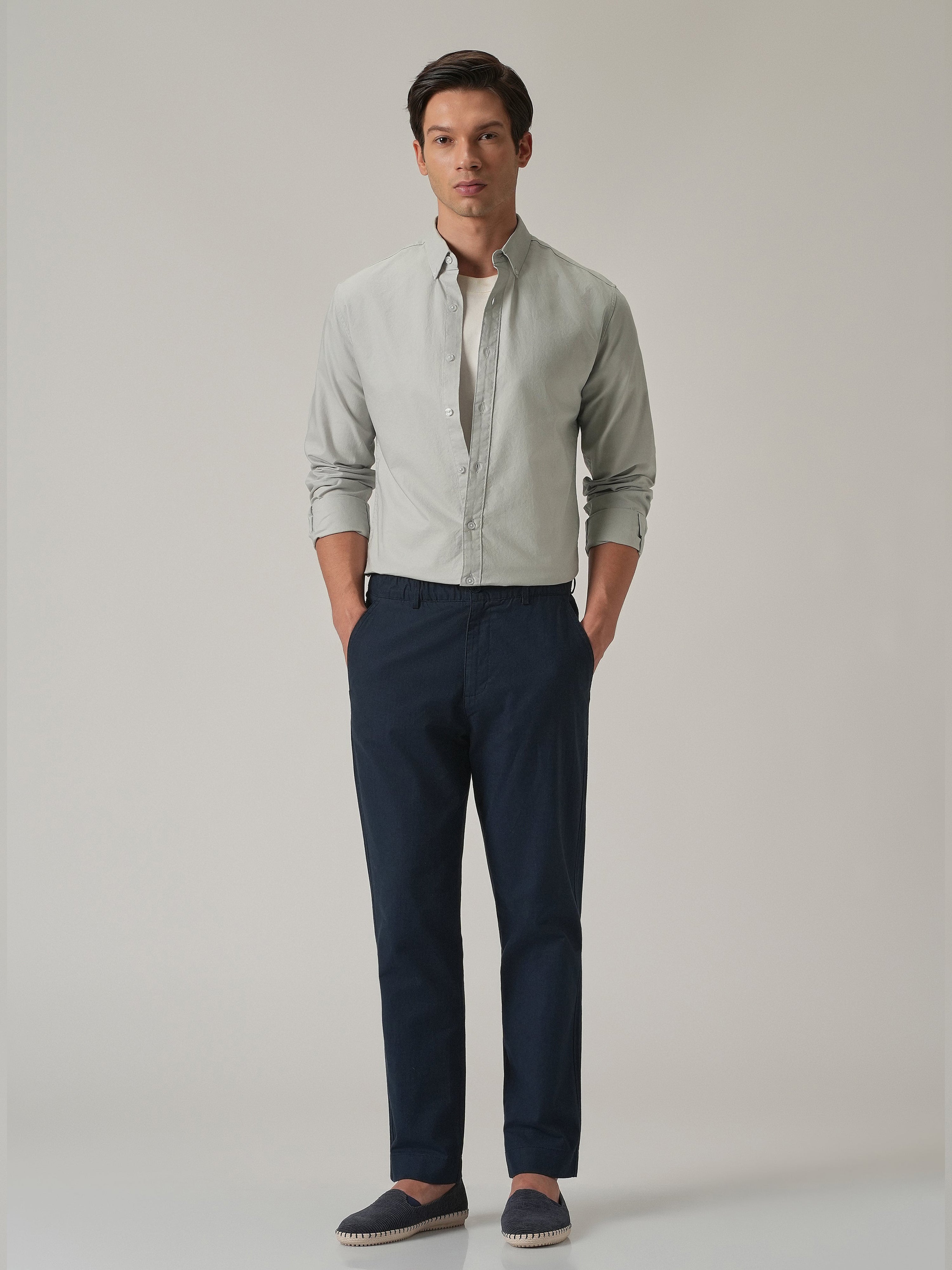 Light Grey Plain Elbow Patch Shirt