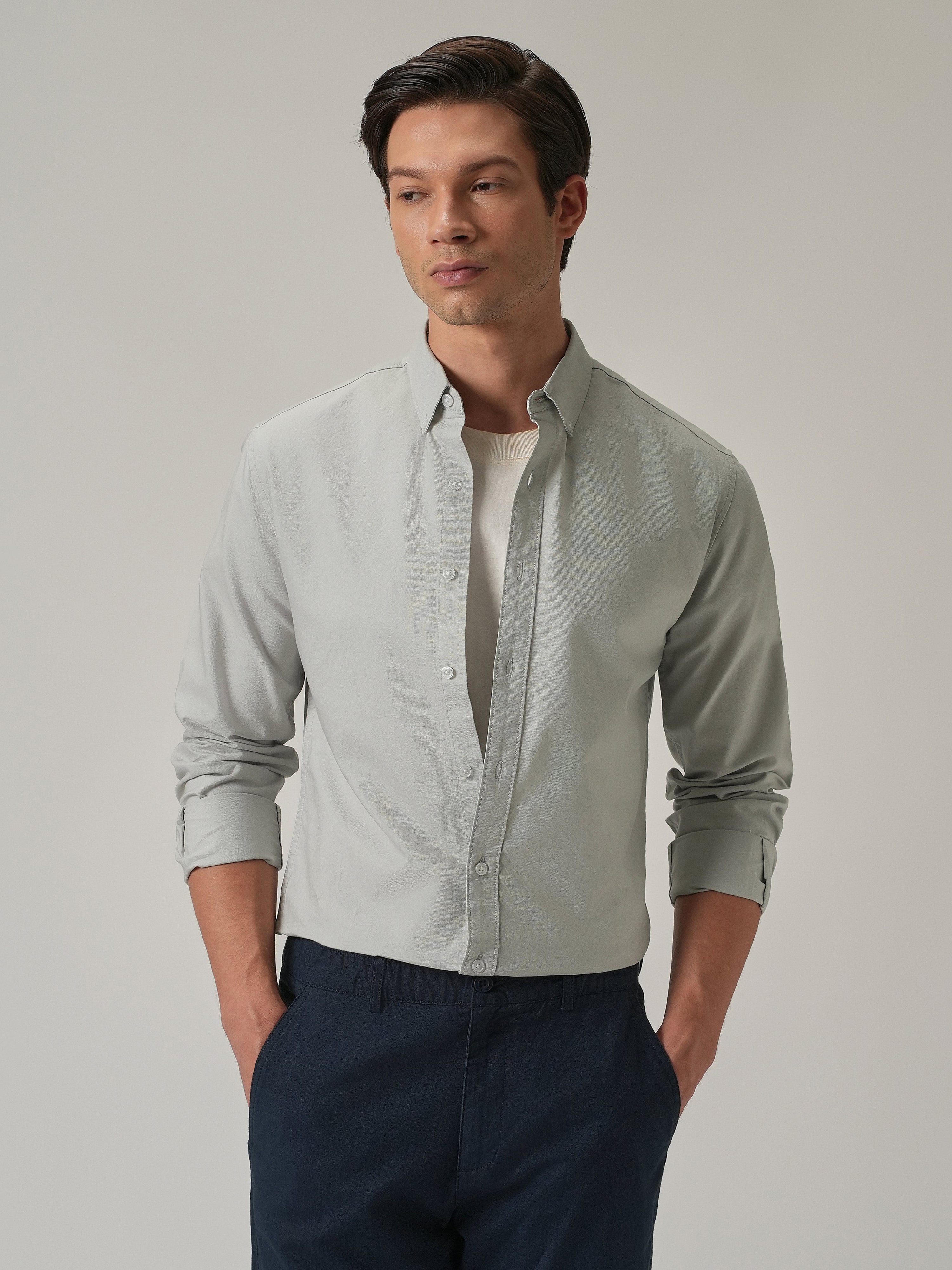 Light Grey Plain Elbow Patch Shirt