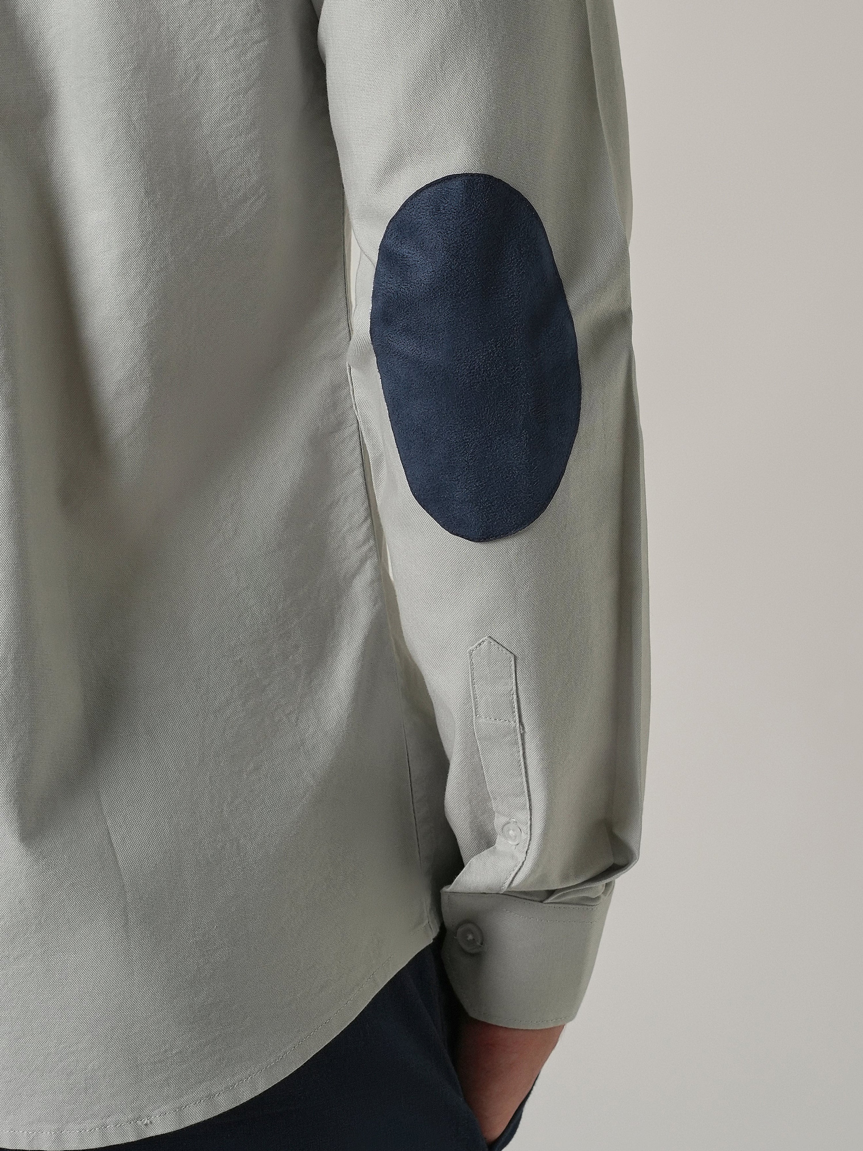 Light Grey Plain Elbow Patch Shirt
