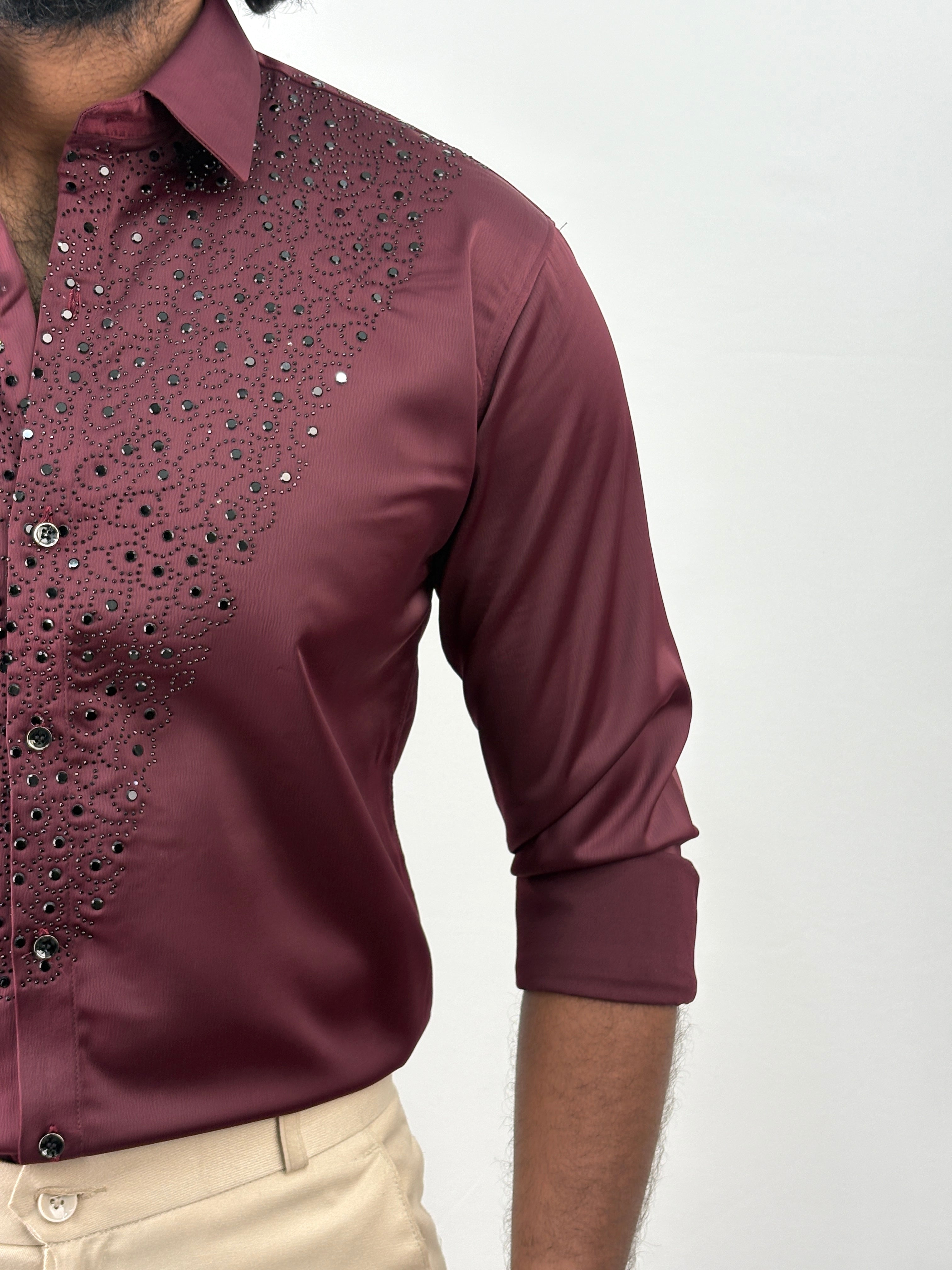 Maroon Designer Stone Work Shirt 9