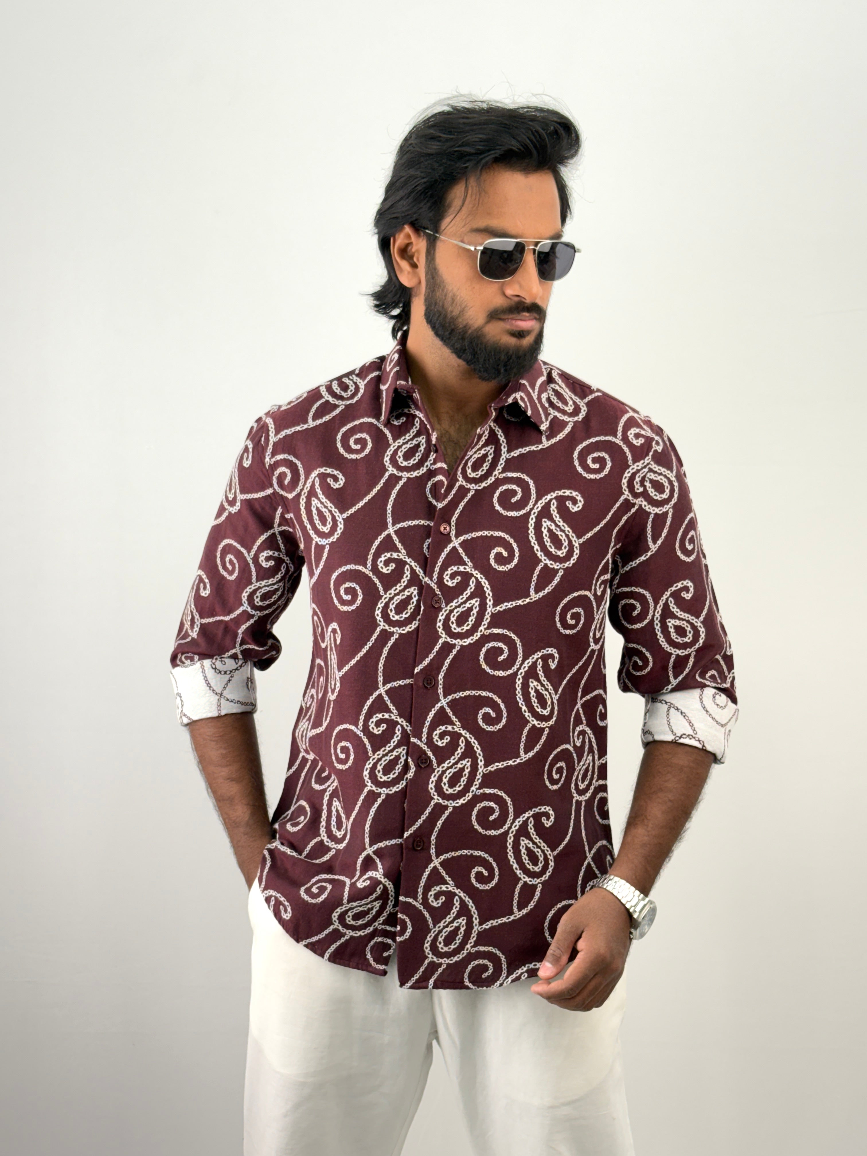 Maroon Jacquard Shirt
