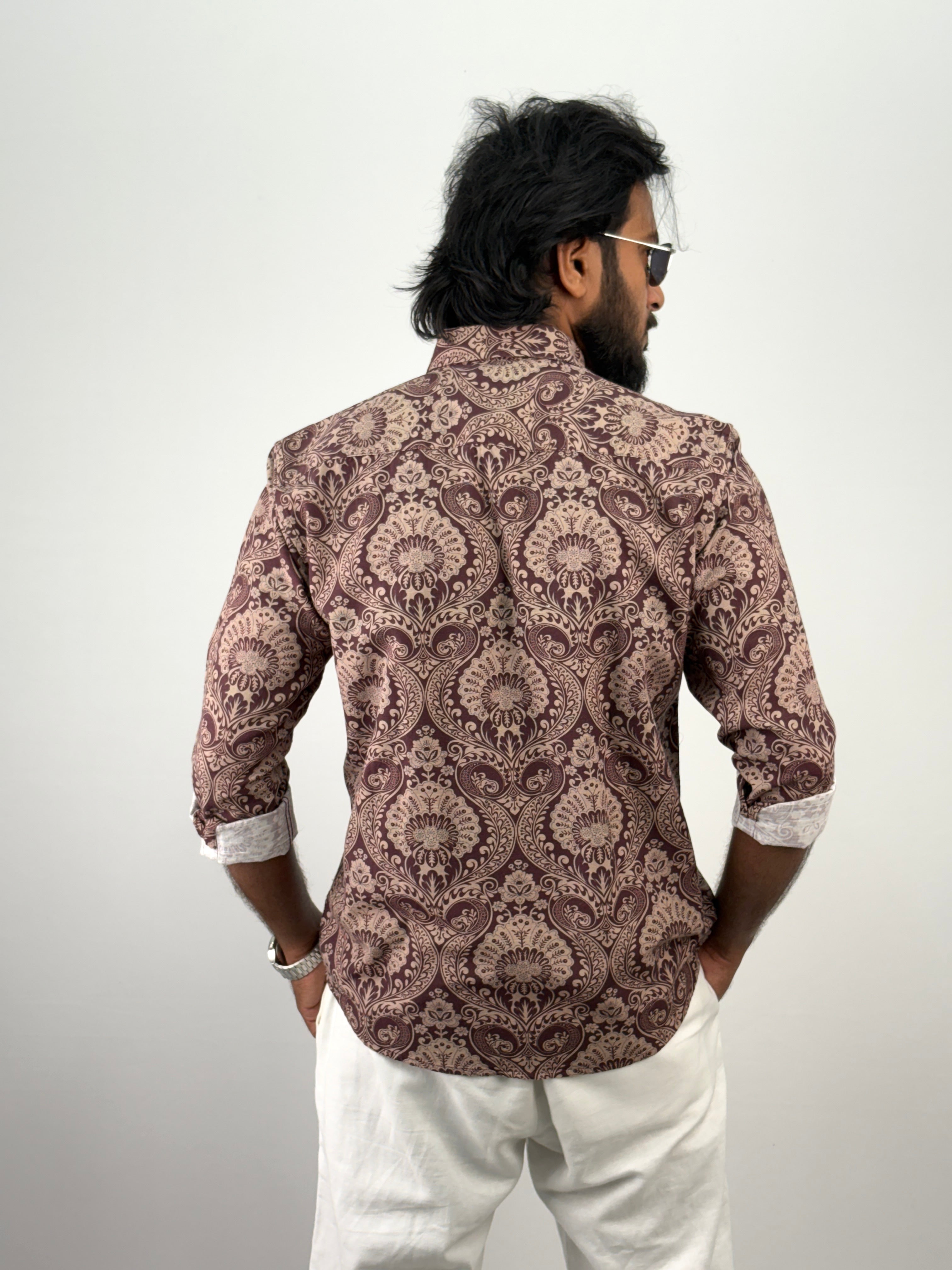 Maroon Linen Printed Shirt
