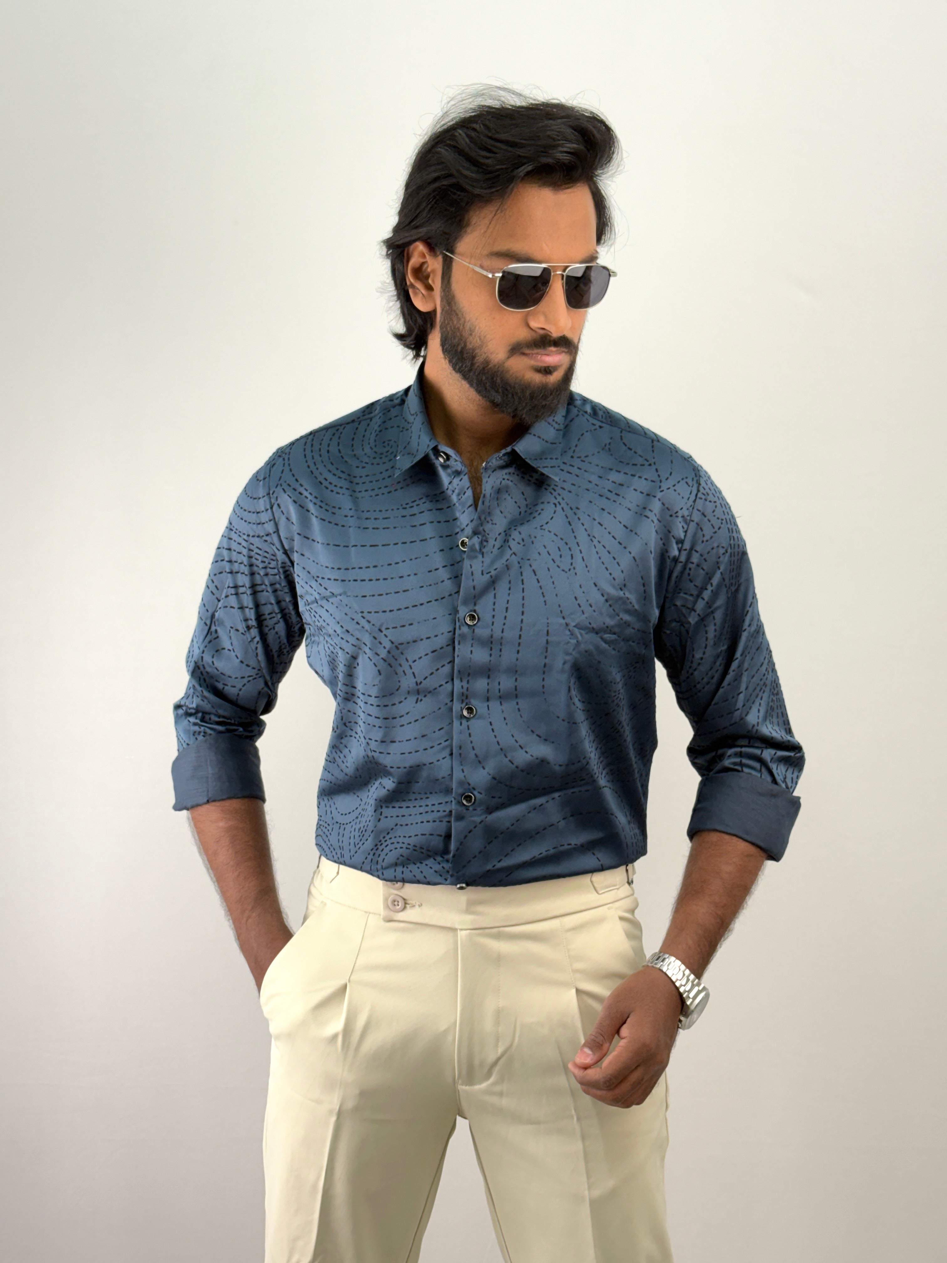 Navy Flock Printed Shirt 3