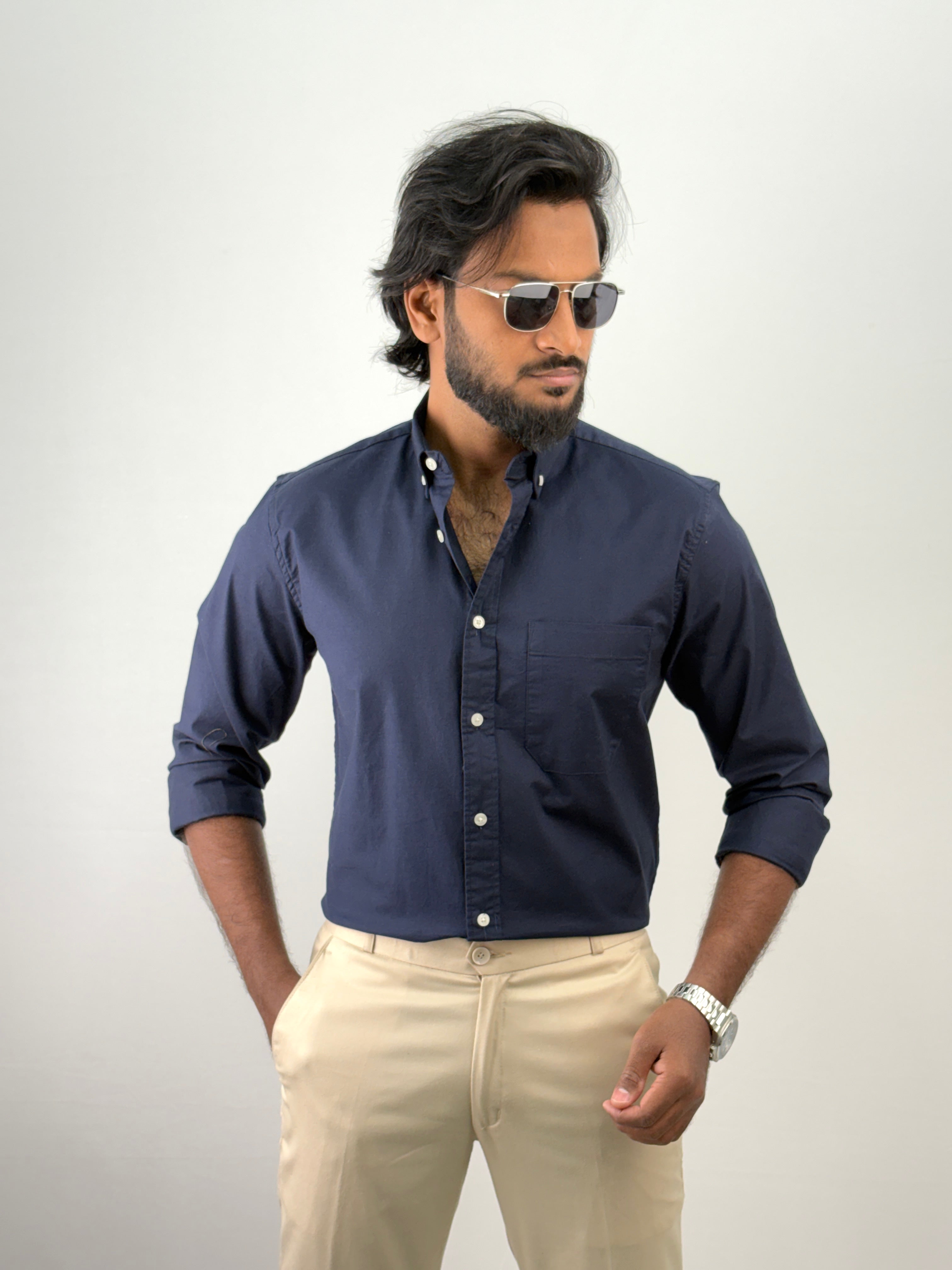 Navy Plain Oxford Shirt 4
