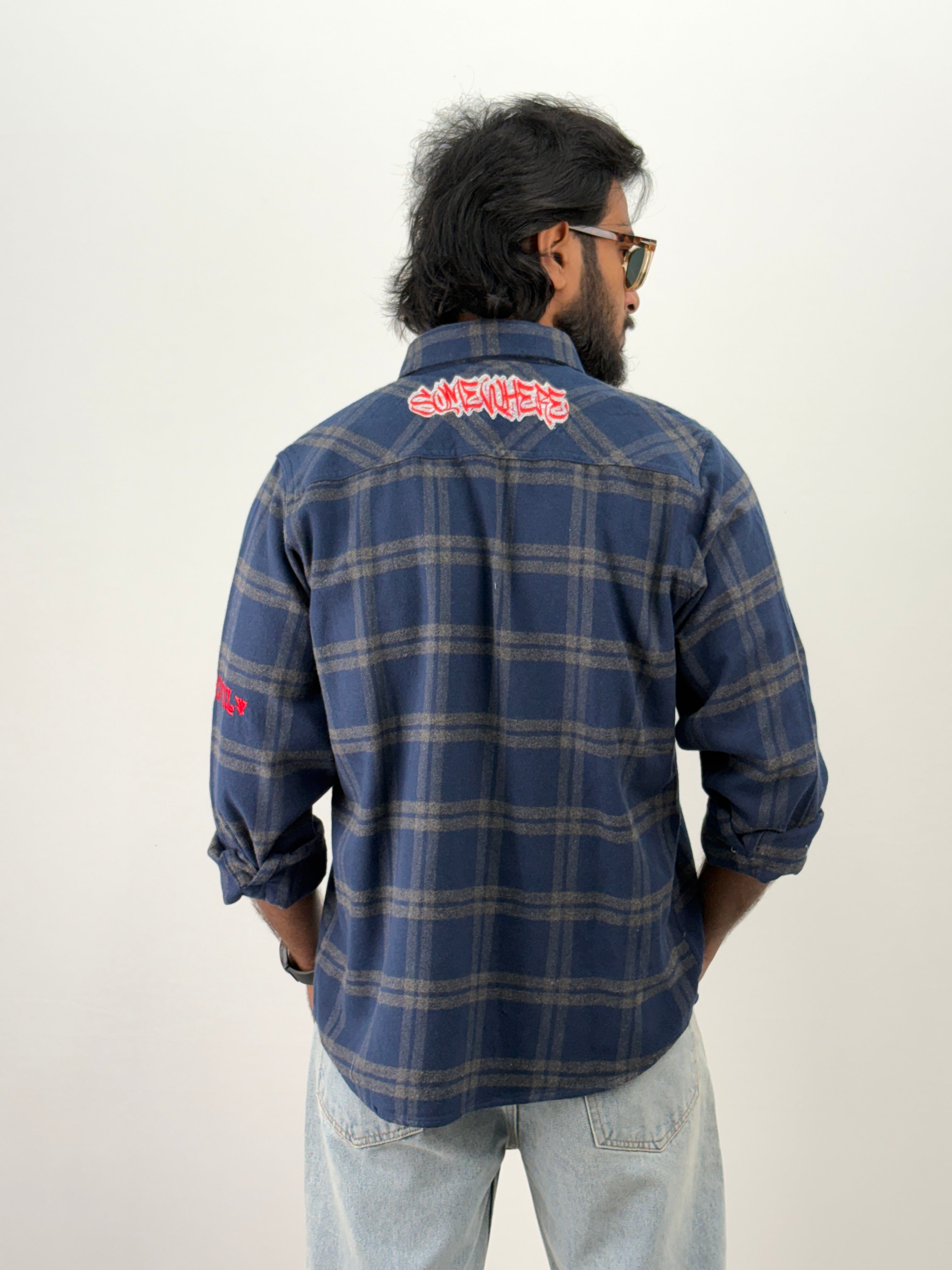 Navy Embroidery Flannel Shirt