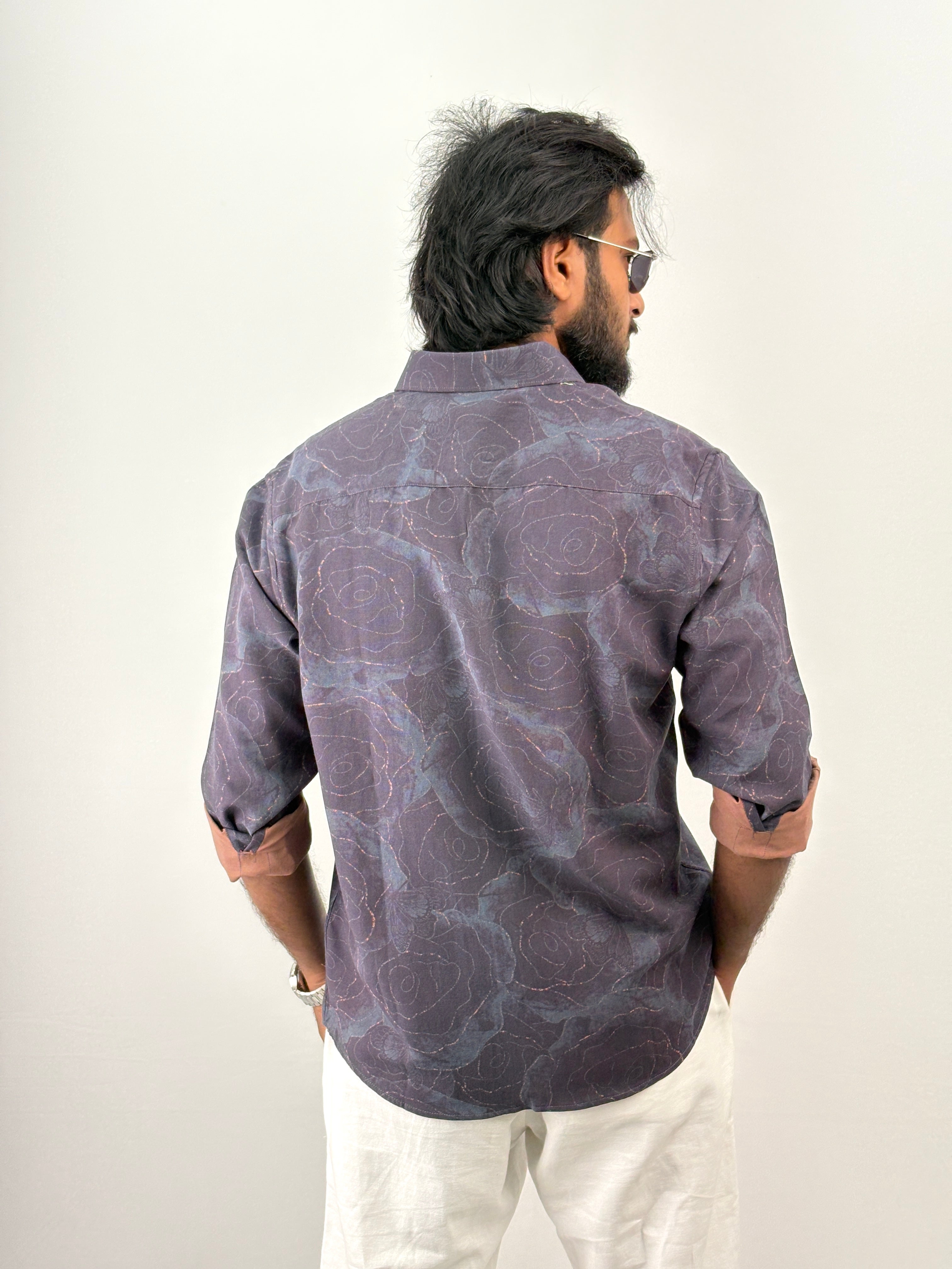 Navy Linen Printed Shirt