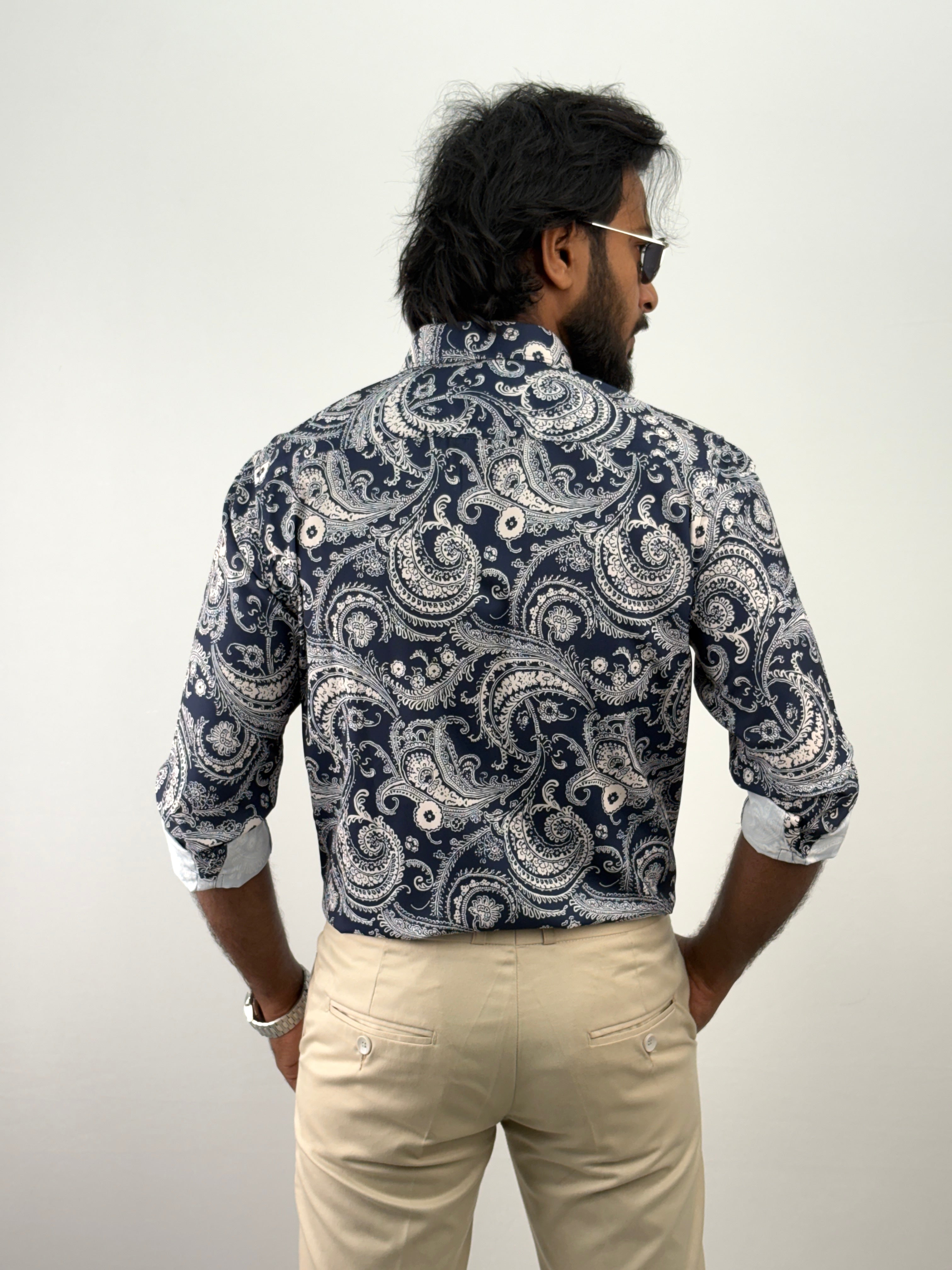 Navy Viscose Printed Shirt