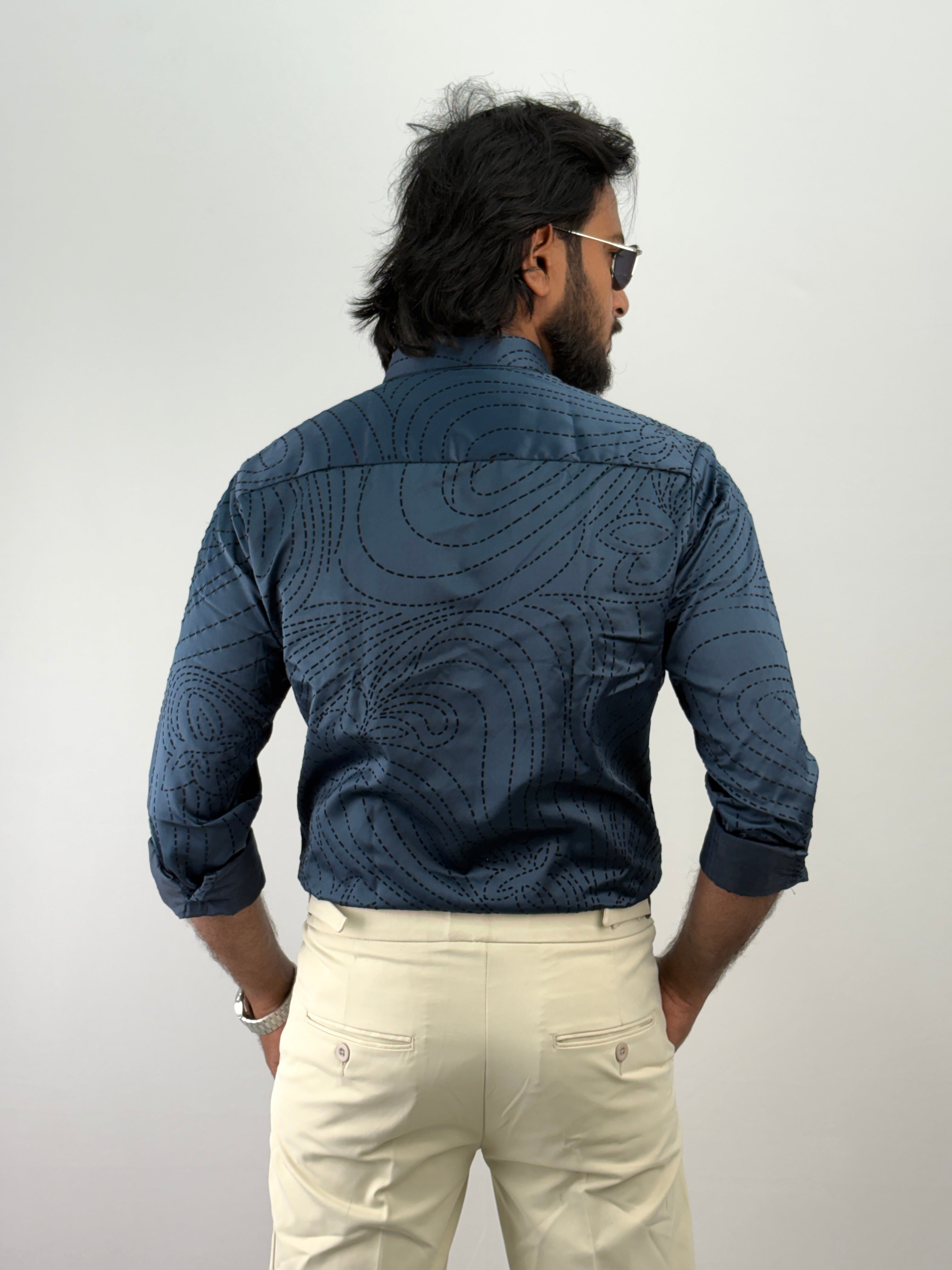 Navy Flock Printed Shirt 3