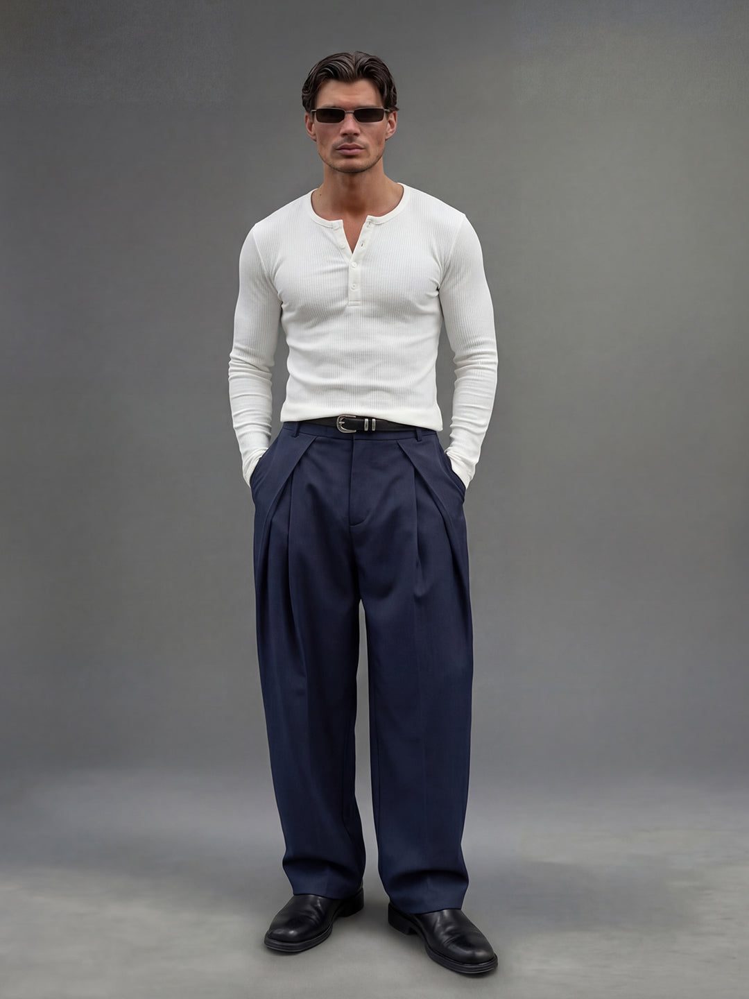 Navy Pleated Korean Trousers