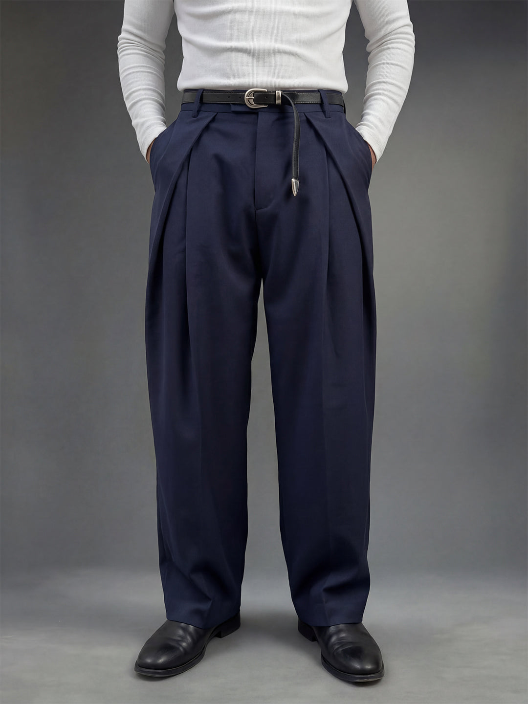 Navy Pleated Korean Trousers