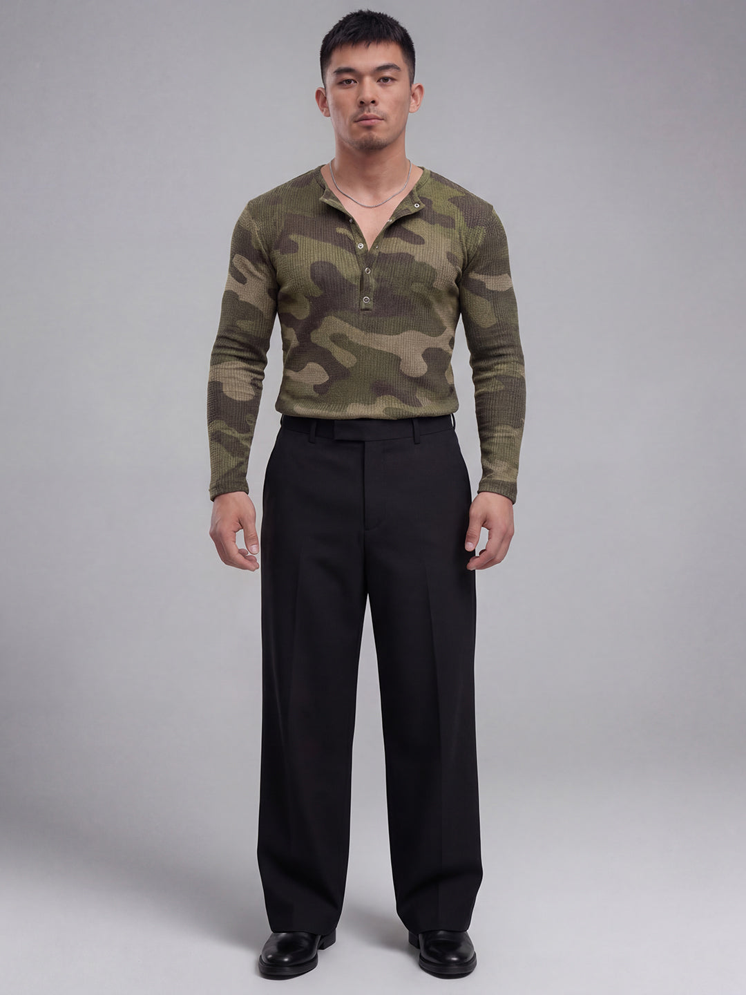 Camo Waffle Henley Long Sleeve T-Shirt