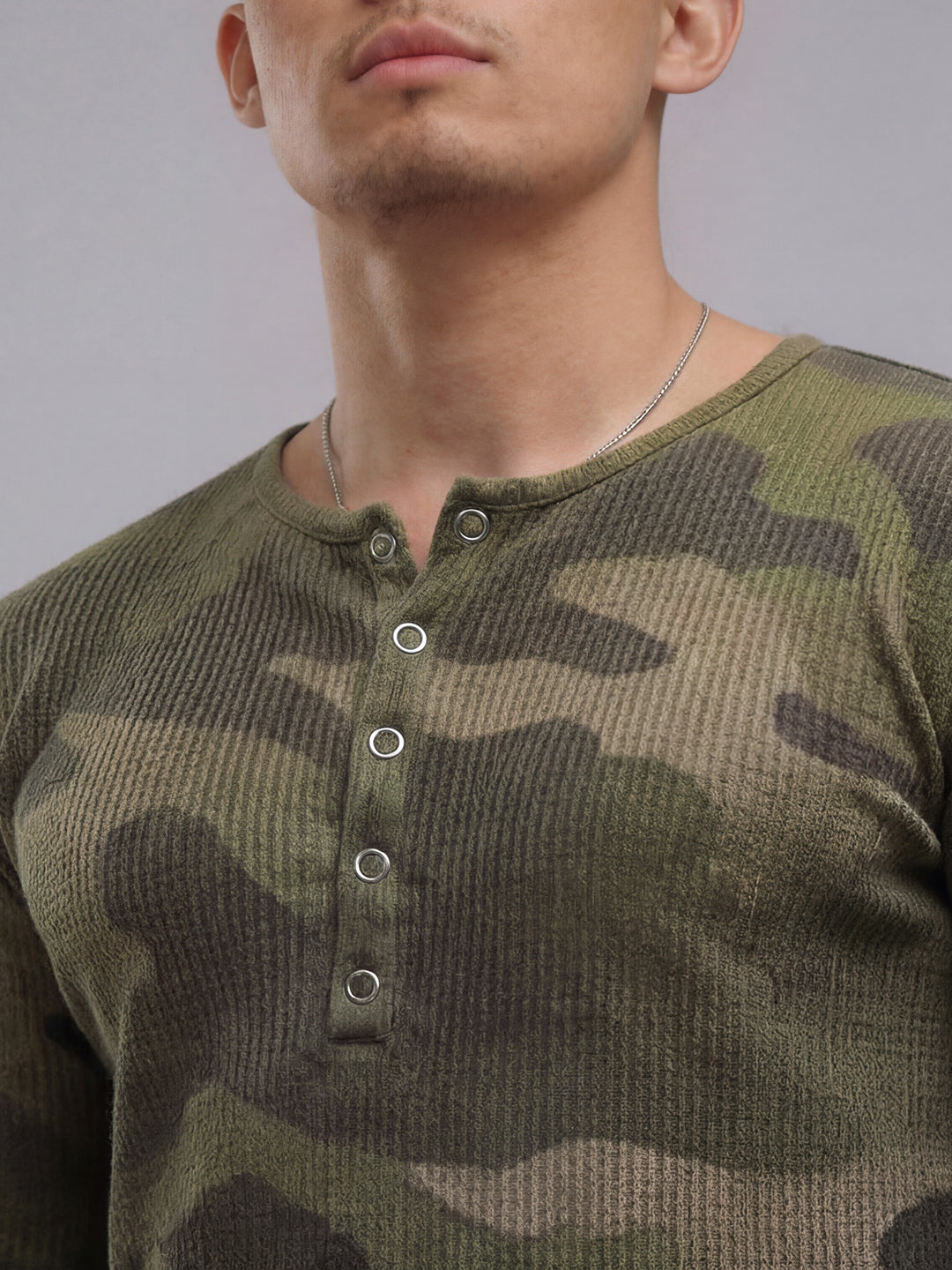 Camo Waffle Henley Long Sleeve T-Shirt