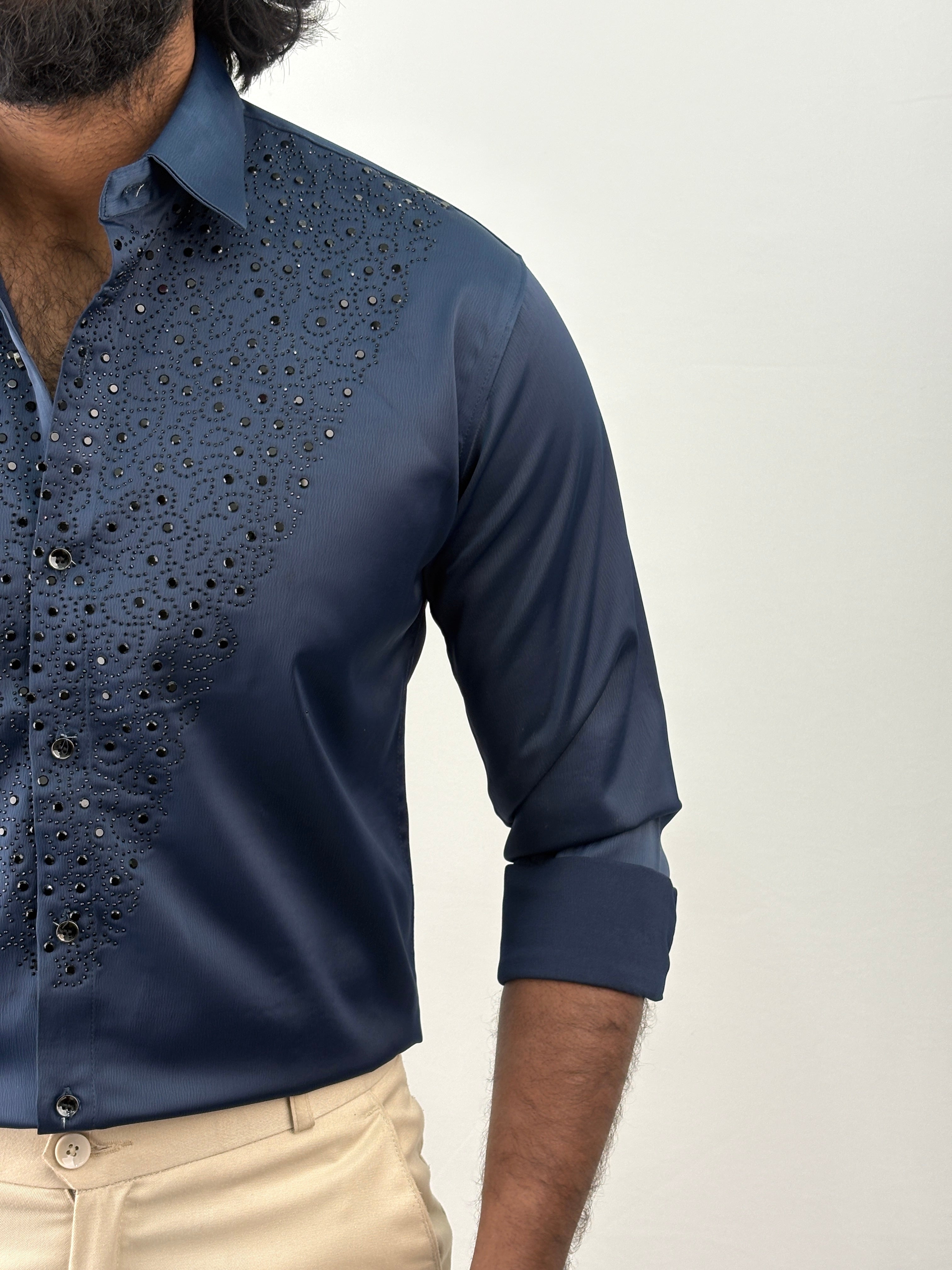 Navy Designer Stone Work Shirt 9
