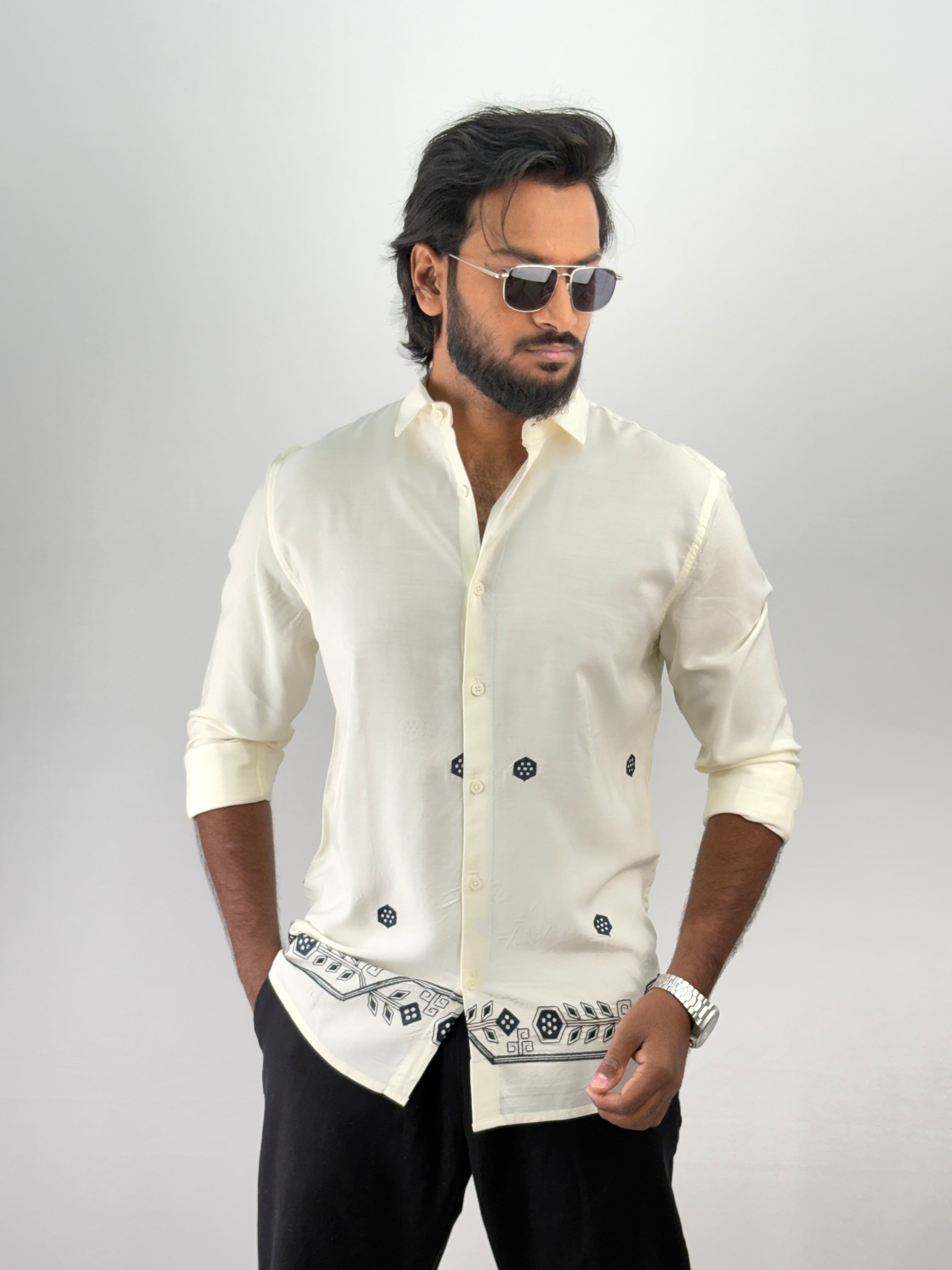 Off White Embroidery Shirt