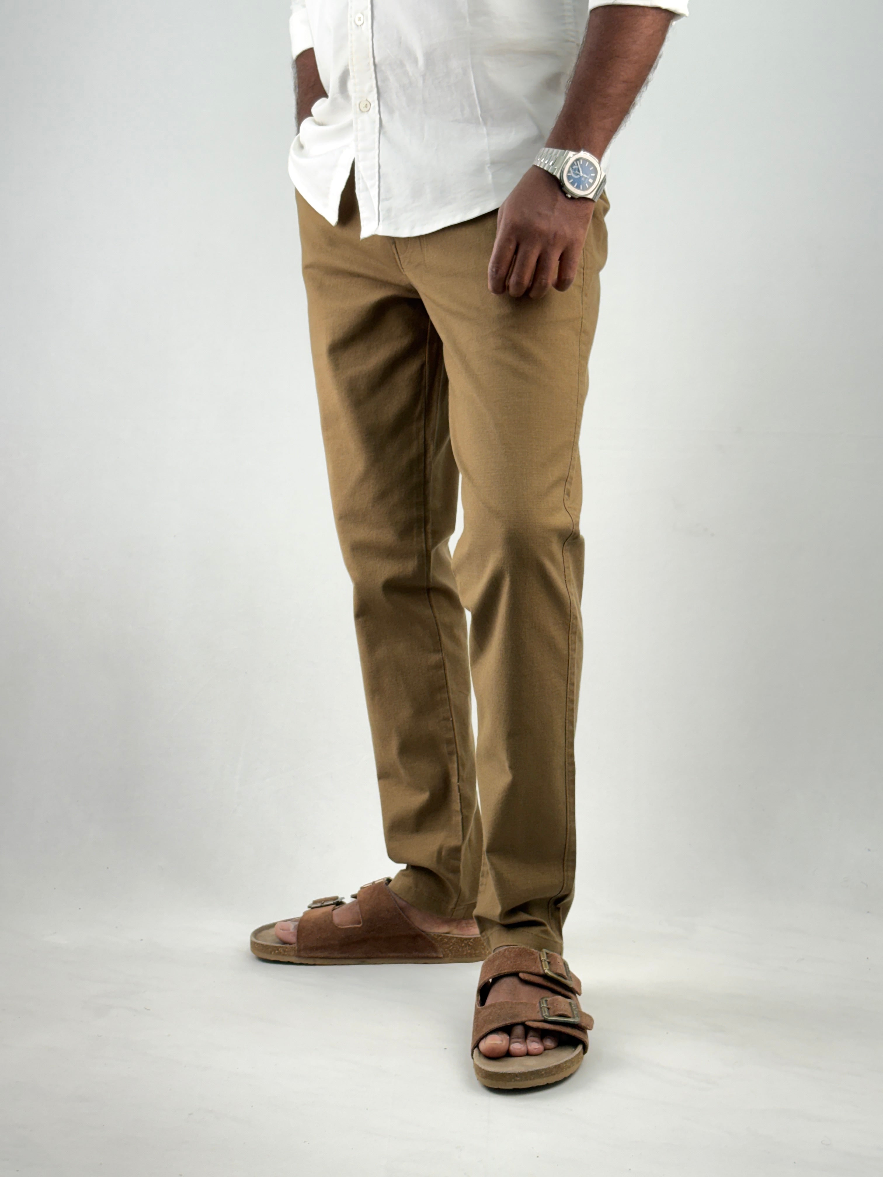 Olive Slim Fit Linen Pant