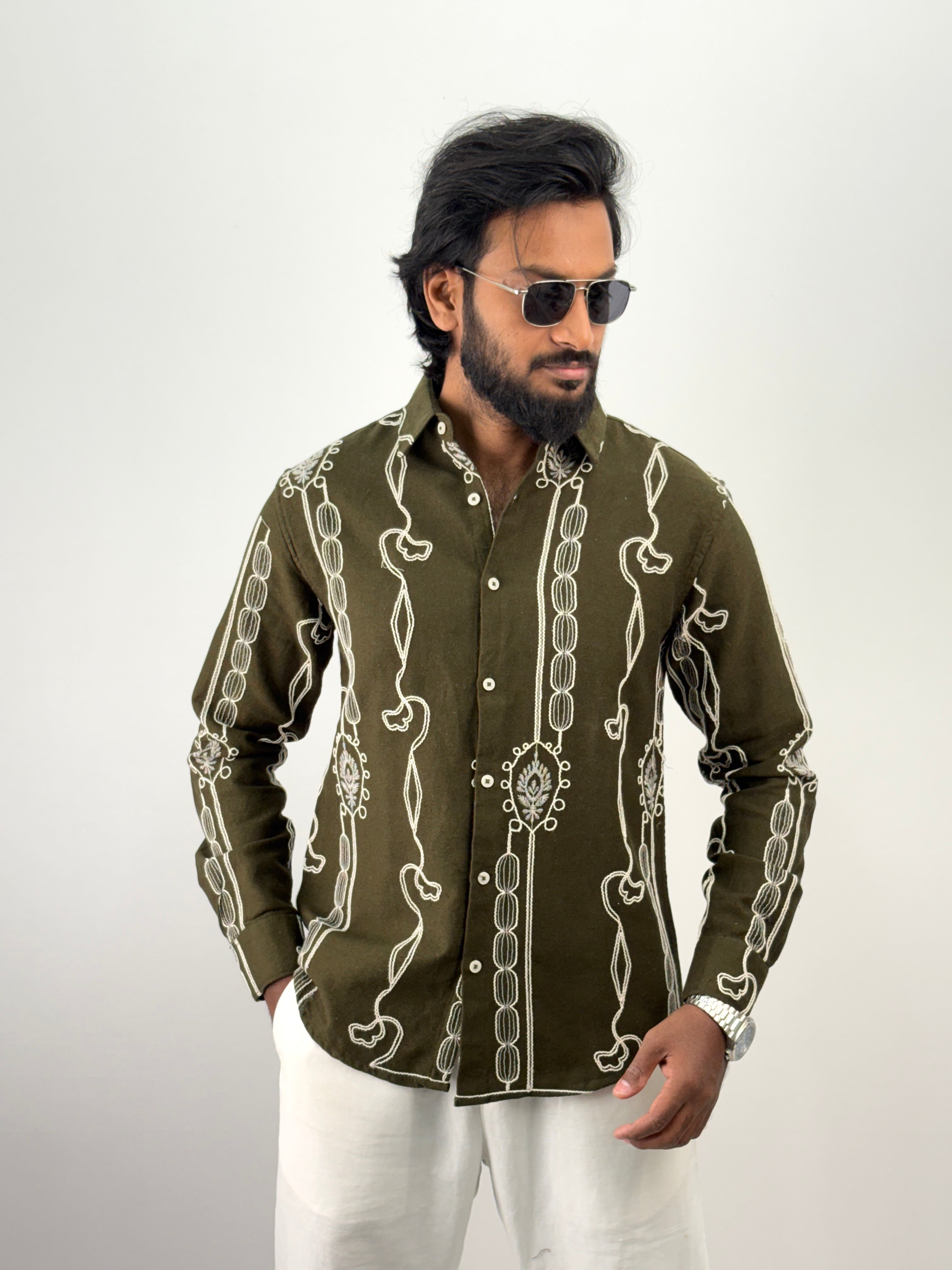 Olive Embroidery Shirt