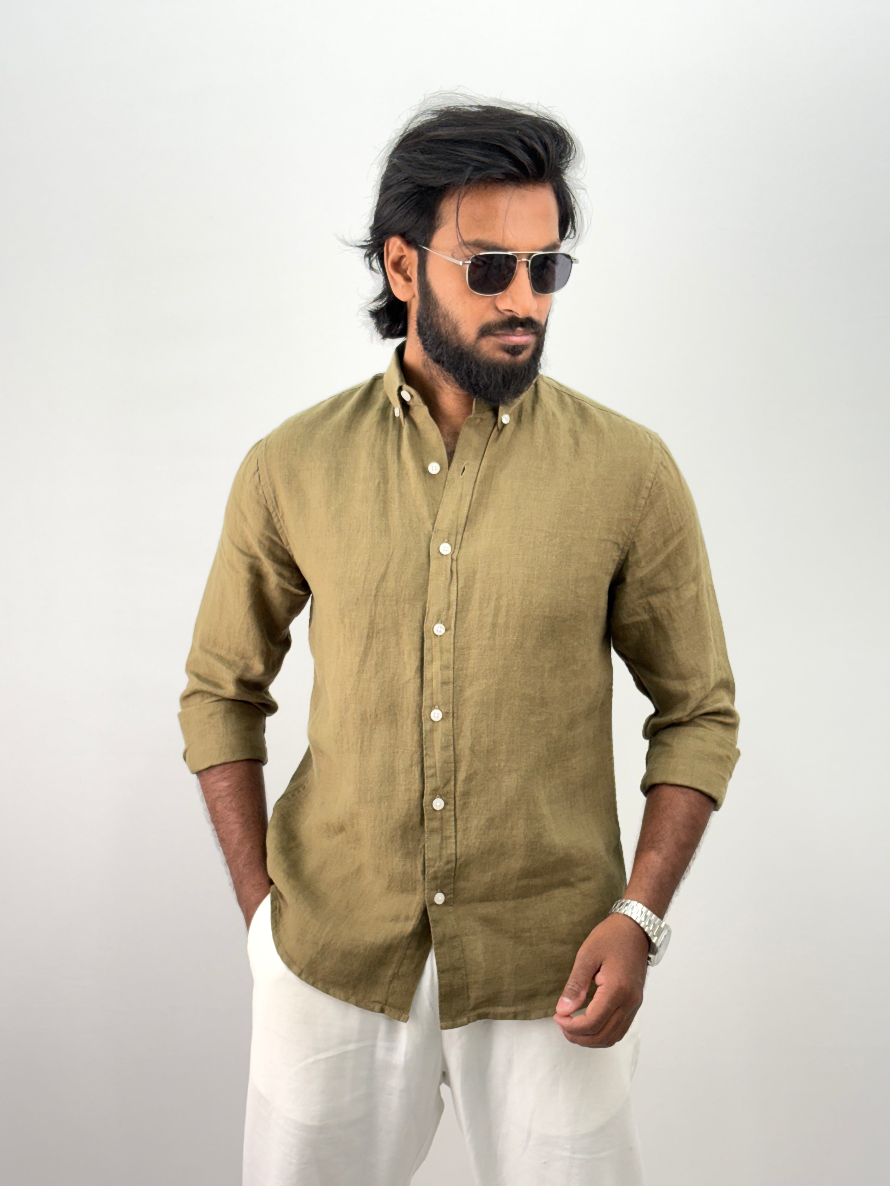 Olive pure Linen Shirt 2