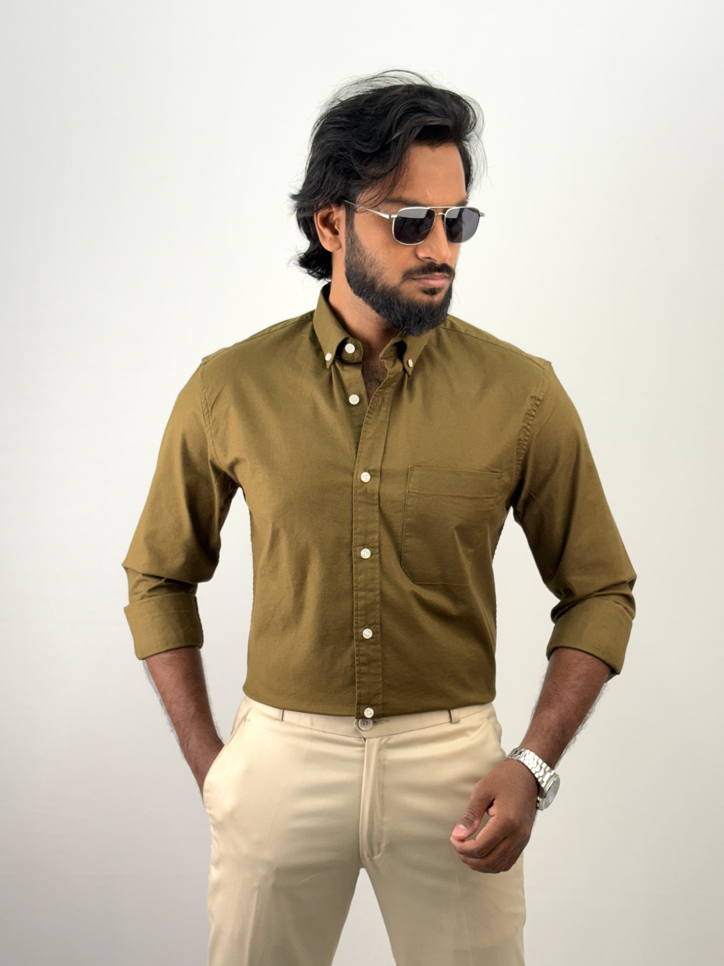 Olive Plain Oxford Shirt 4
