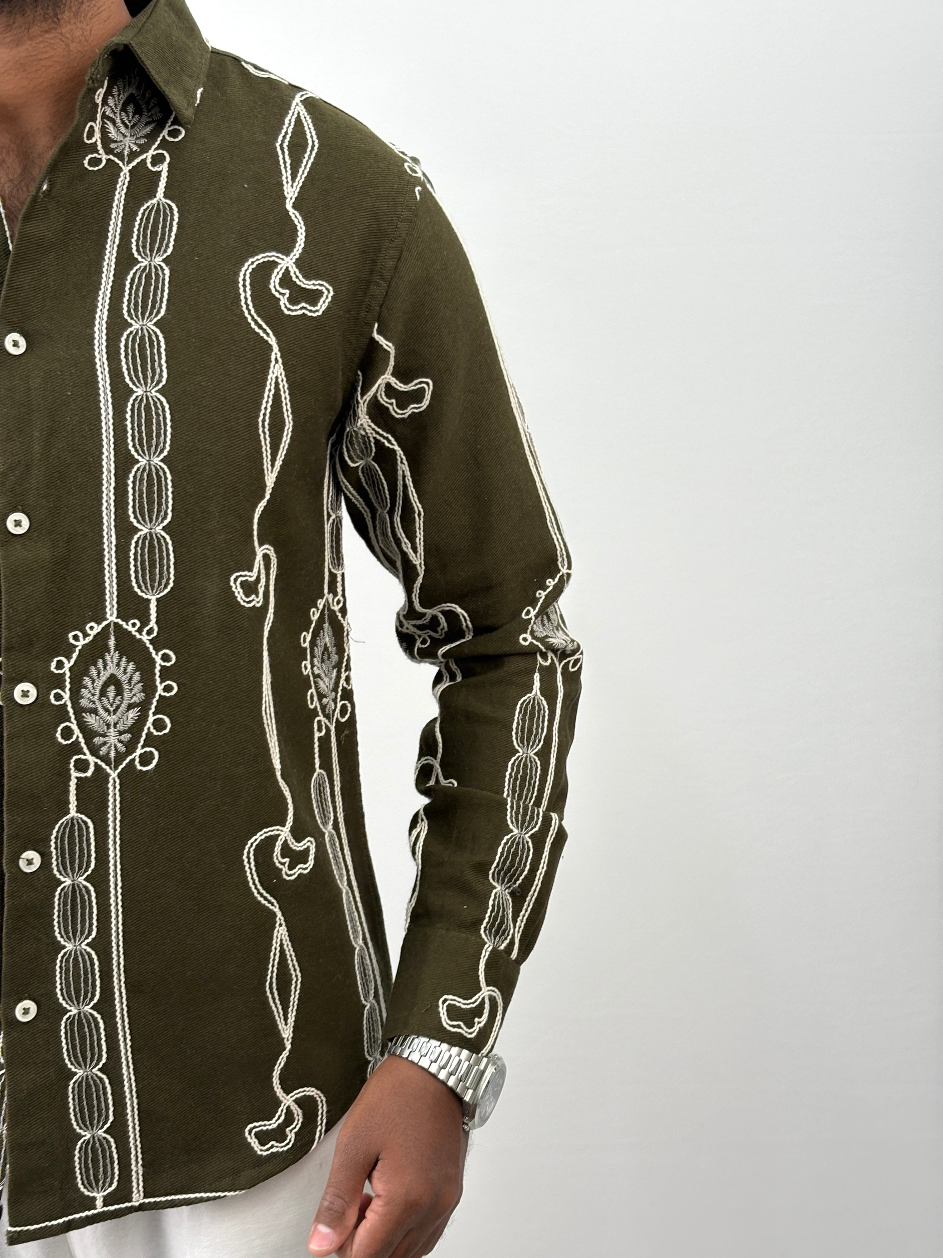 Olive Embroidery Shirt