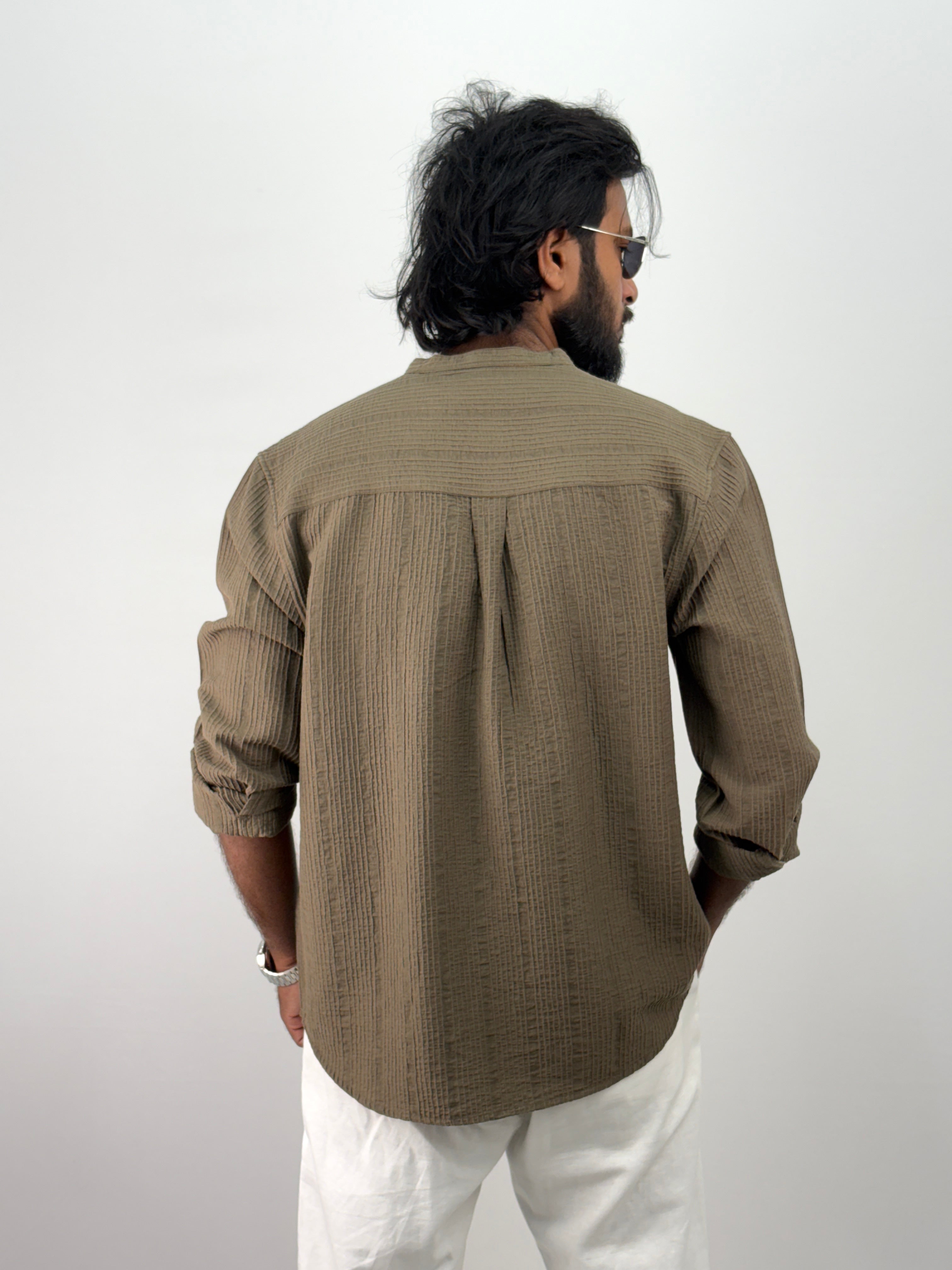 Olive Textured Short Kurta