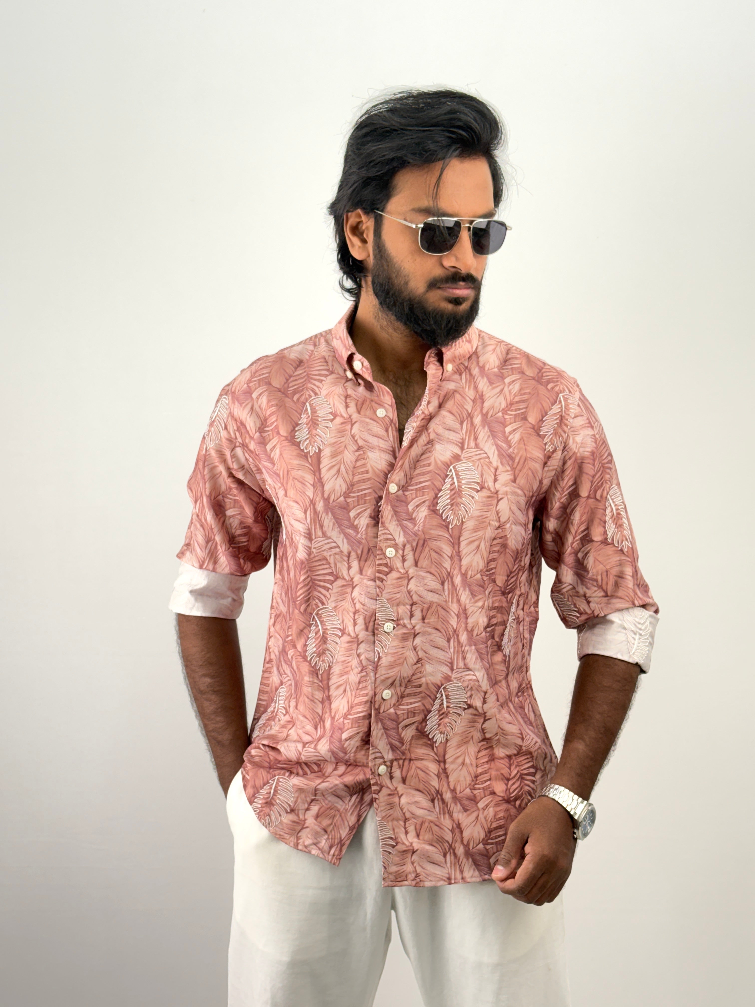 Peach Printed Embroidery Shirt 1
