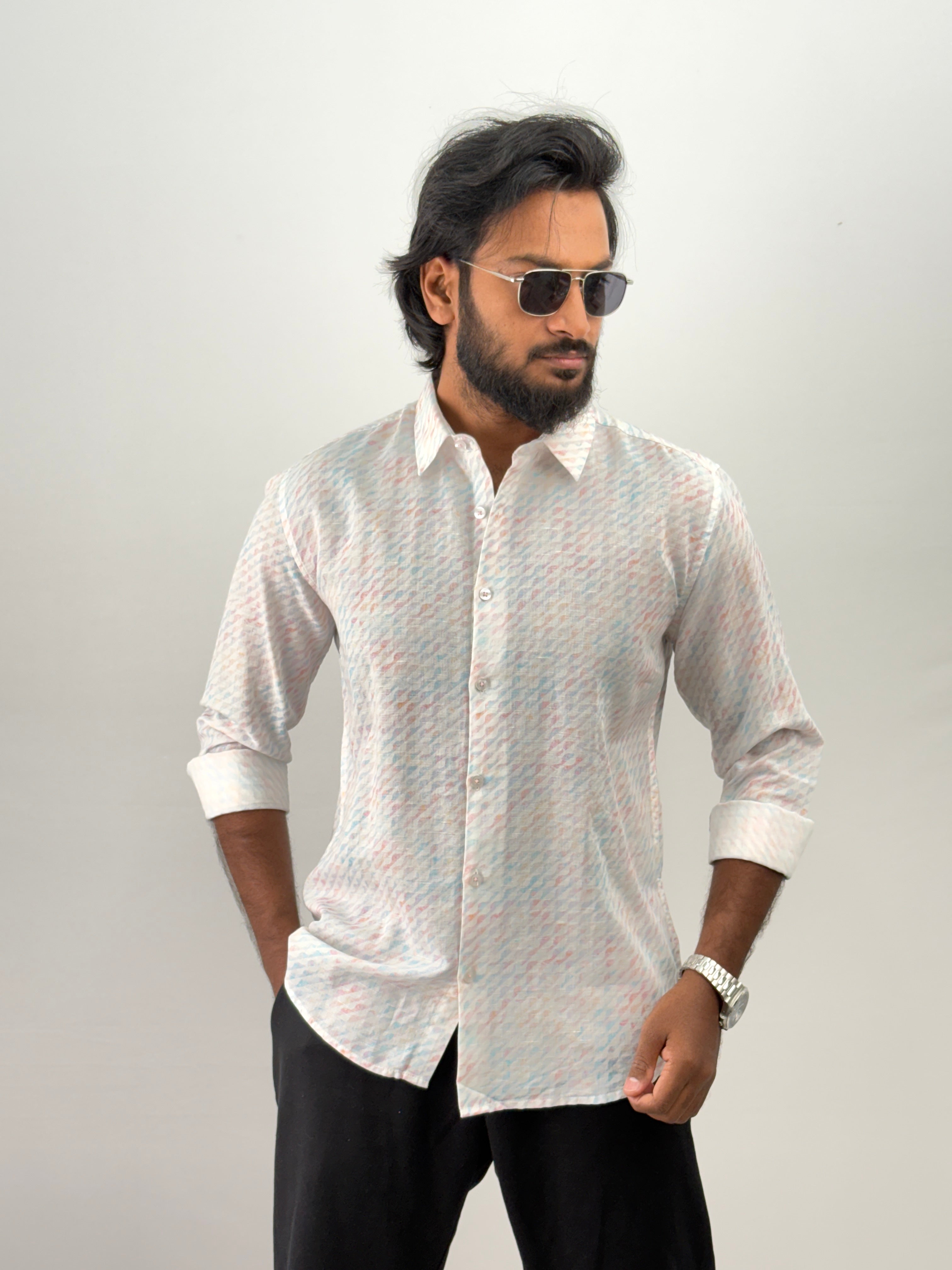 Peach Linen Printed Shirt