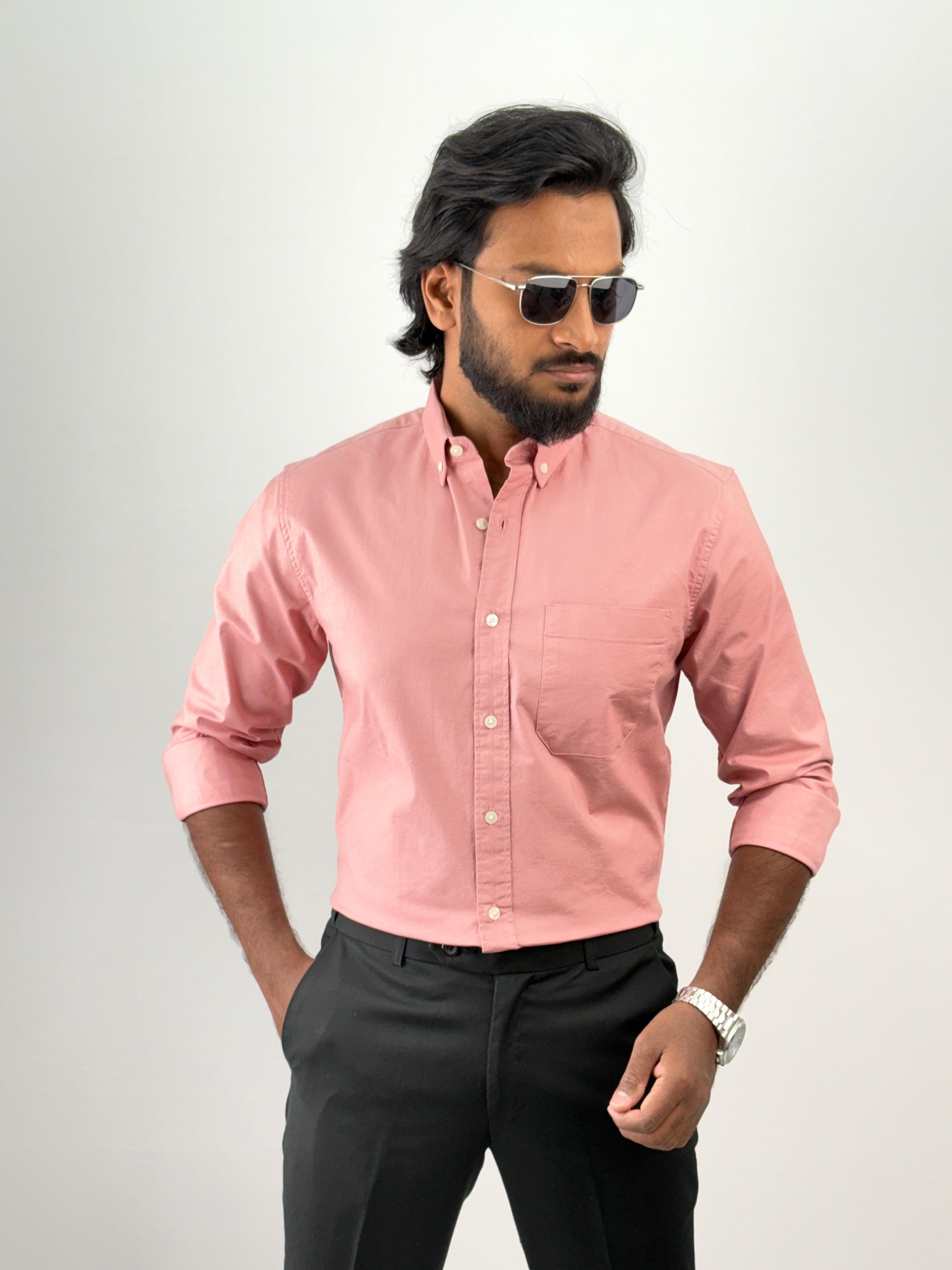 Peach Plain Oxford Shirt 4