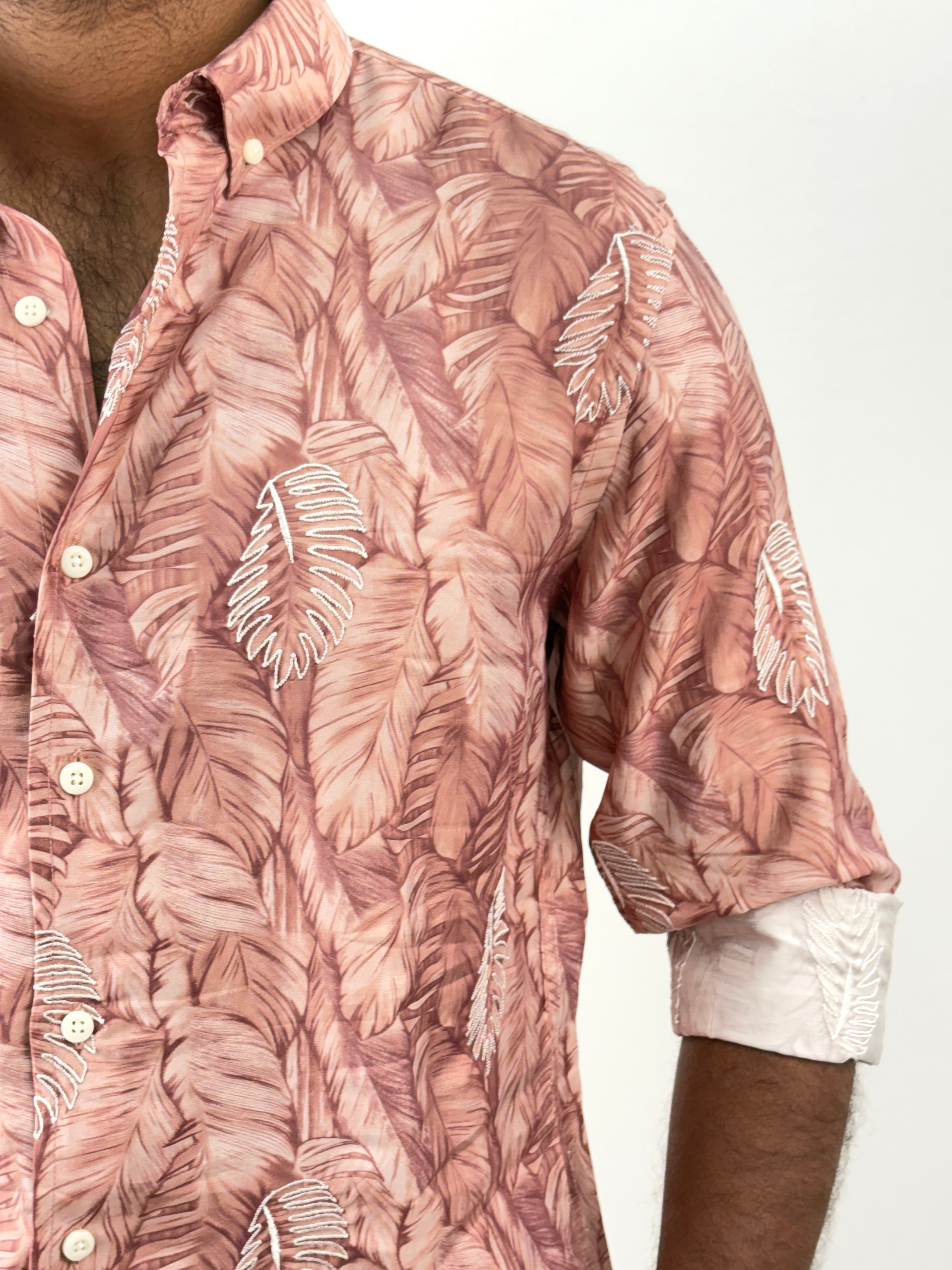 Peach Printed Embroidery Shirt 1