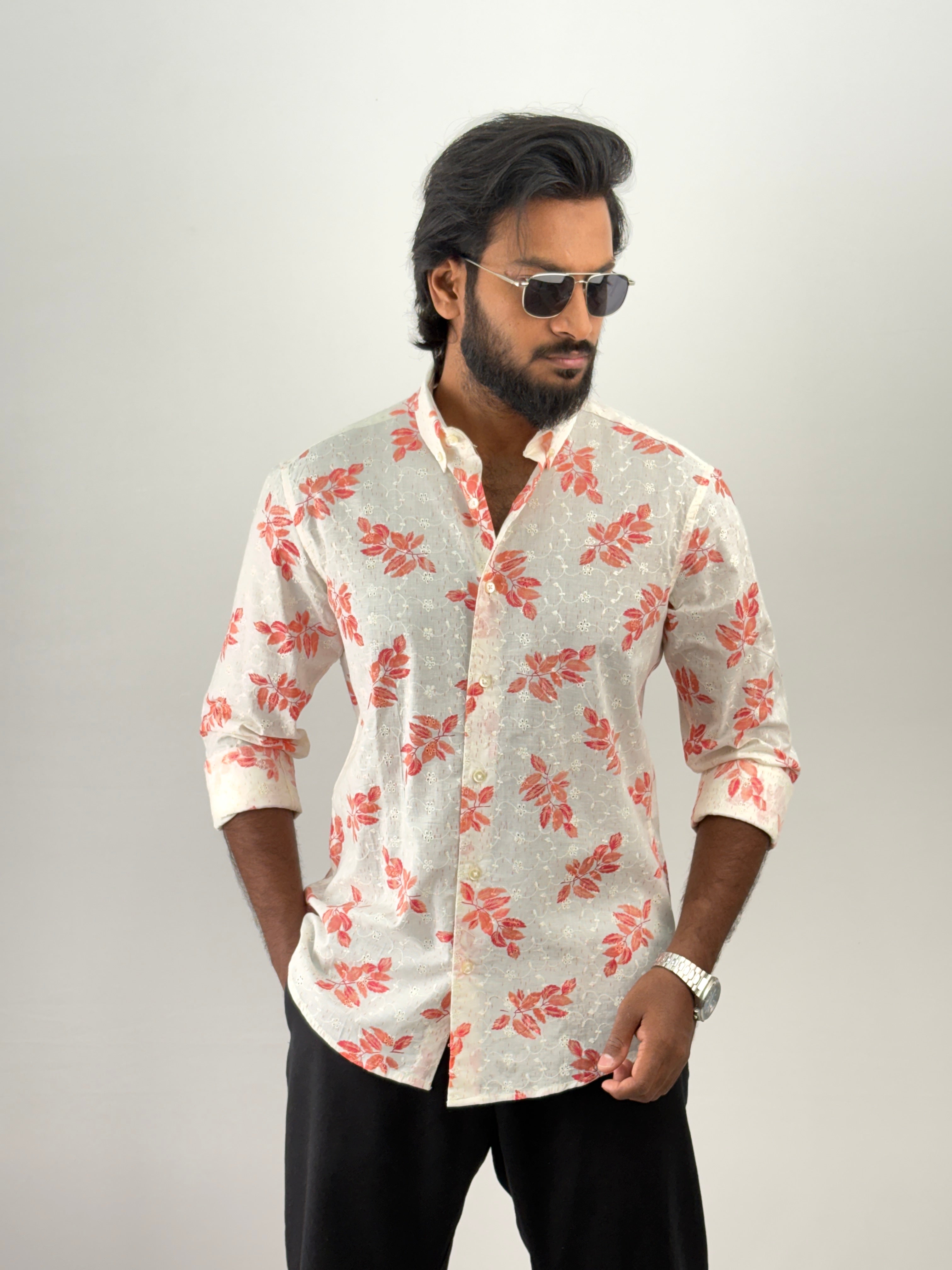 Peach Embroidery Printed Shirt