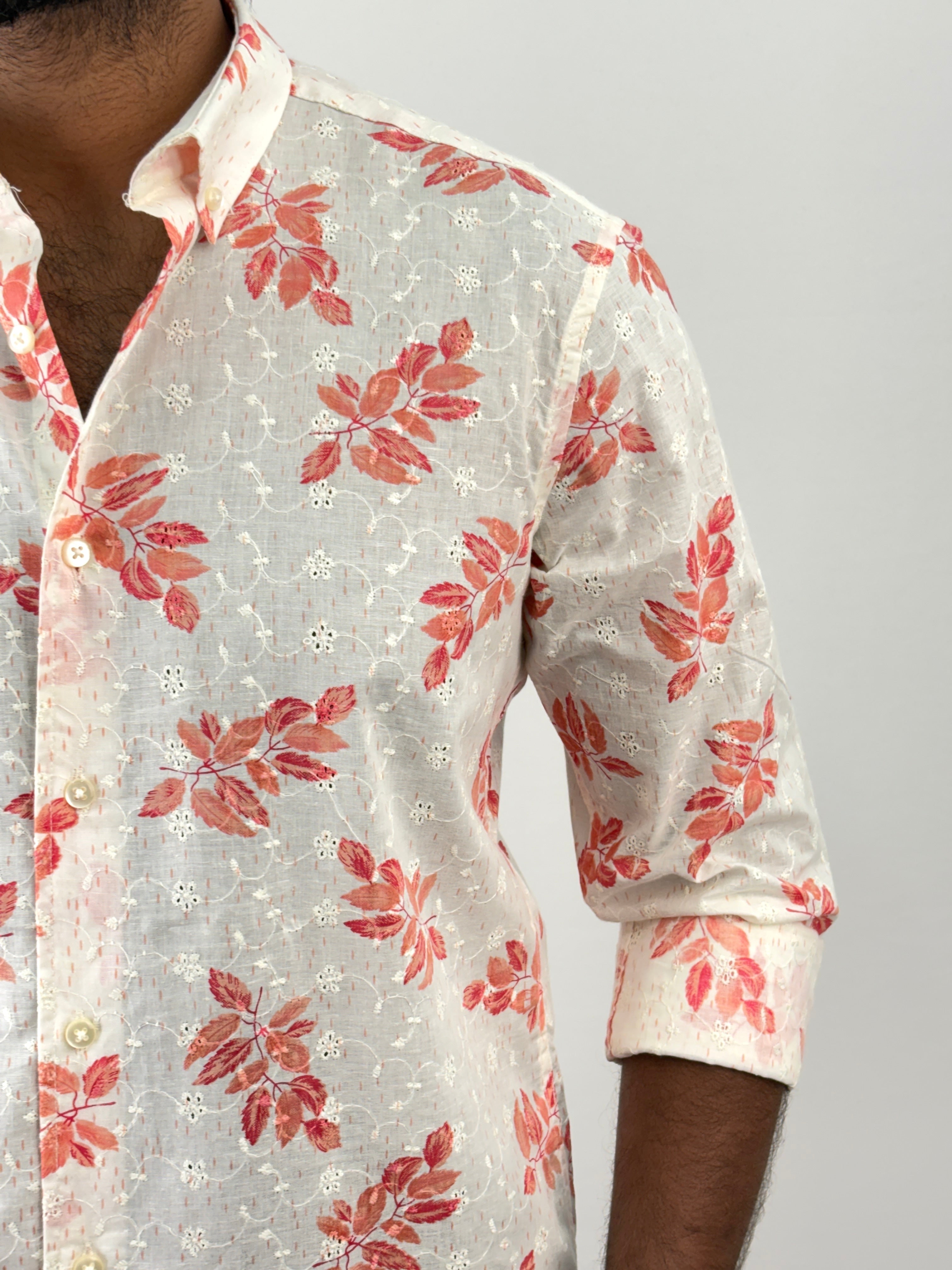 Peach Embroidery Printed Shirt