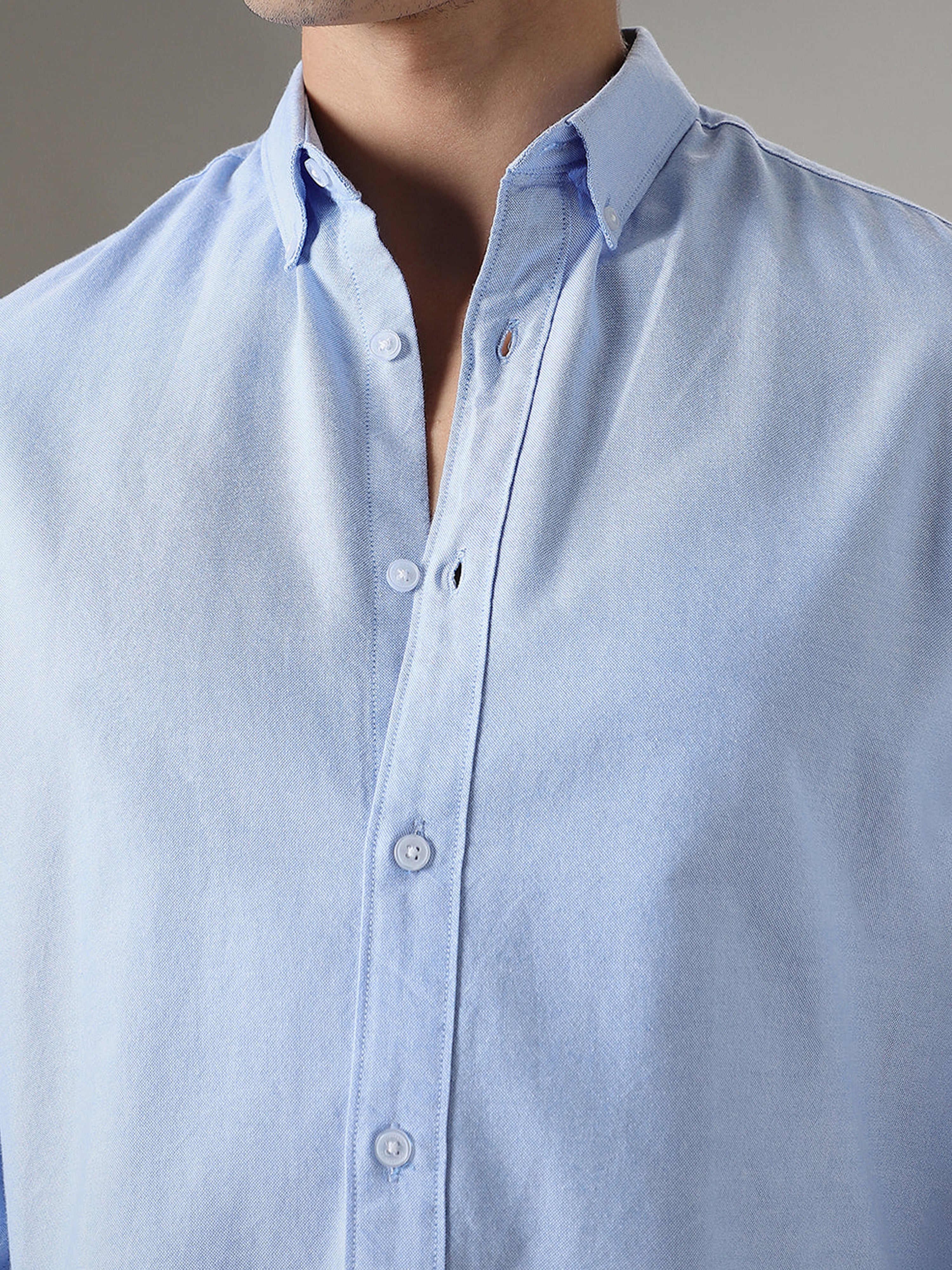 Powder Blue Plain Elbow Patch Shirt