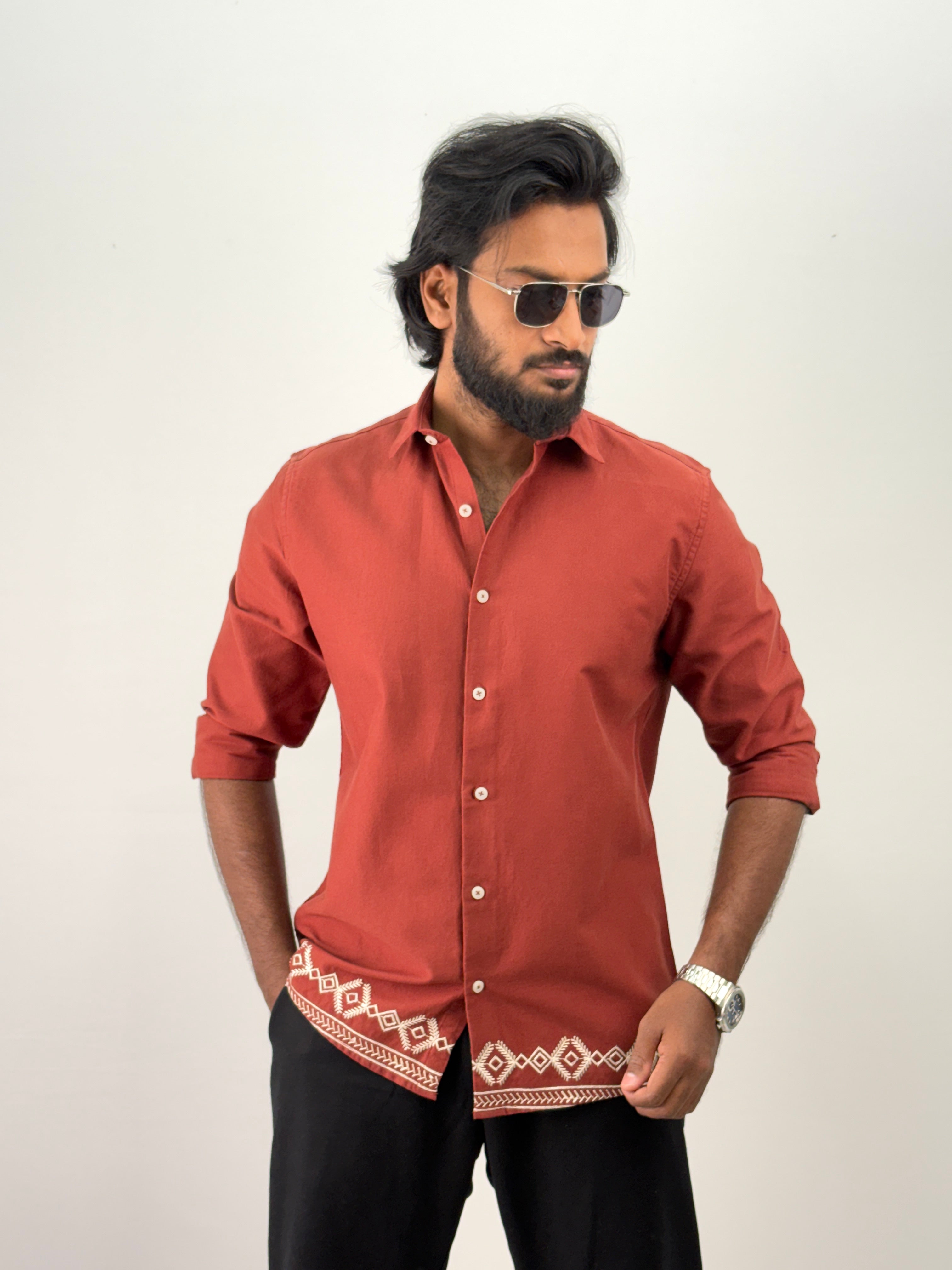Red Bottom Embroidery Shirt 1