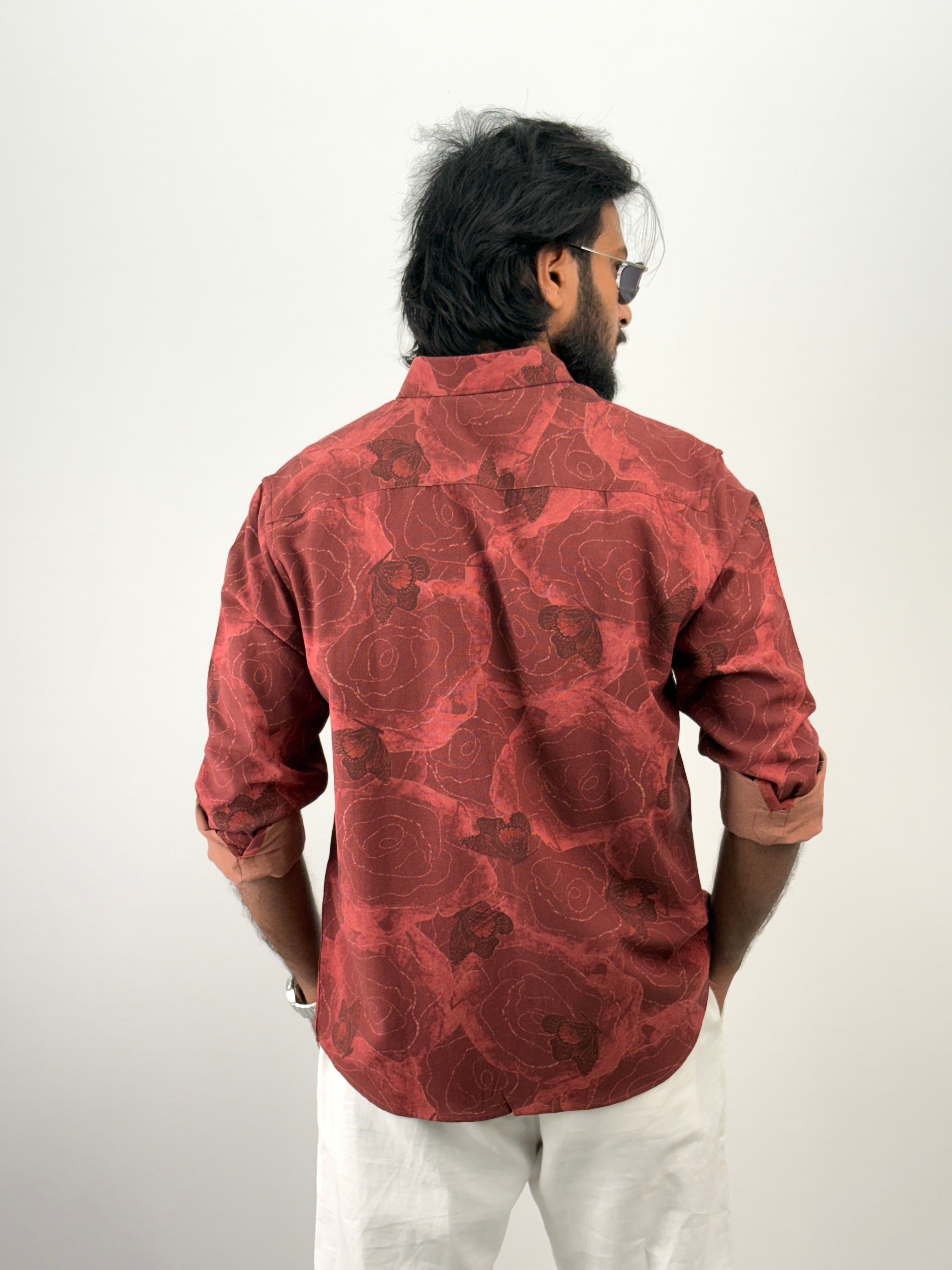 Red Linen Printed Shirt