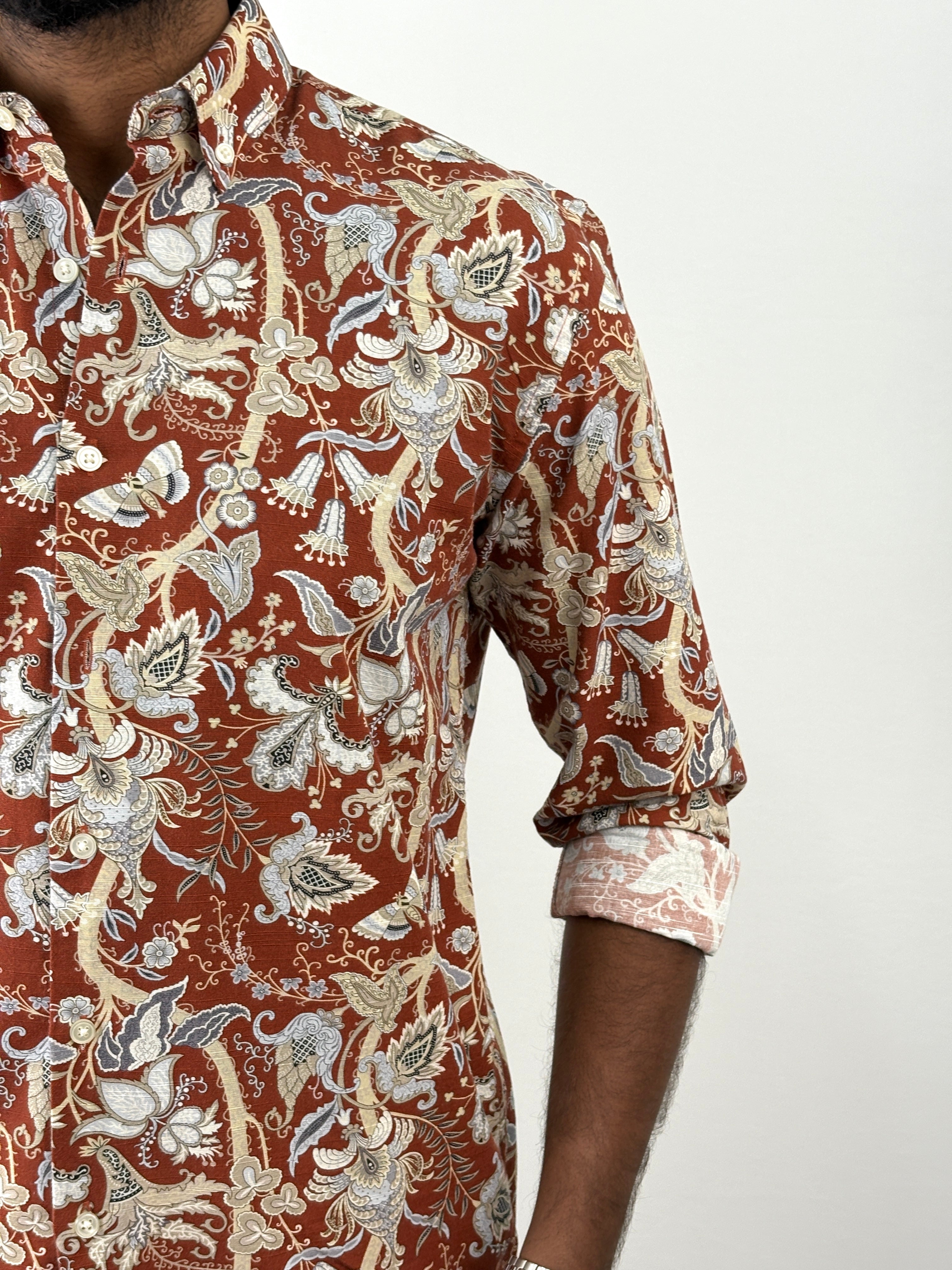 Red Linen Printed Shirt