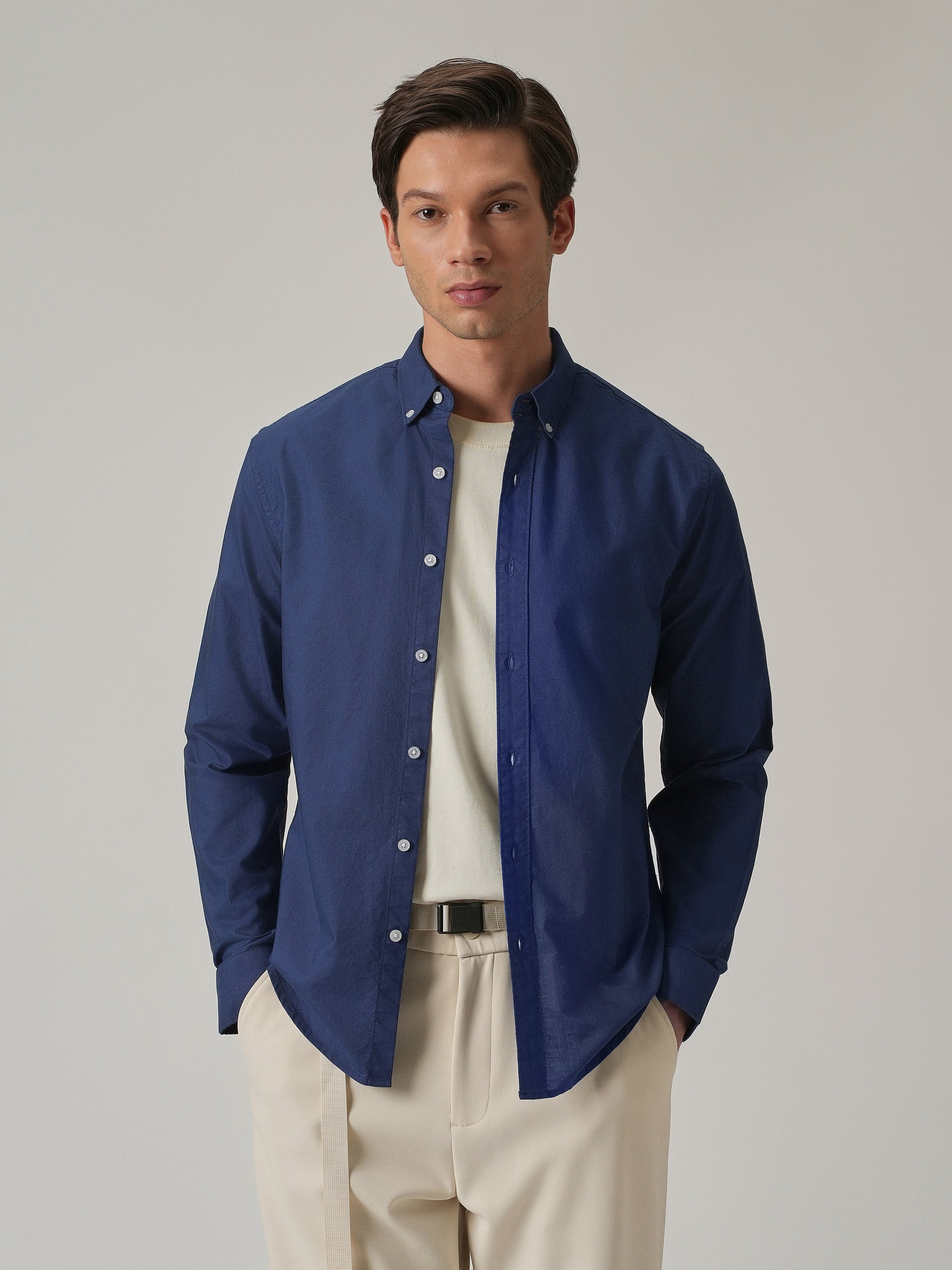 Royal Blue Plain Elbow Patch Shirt